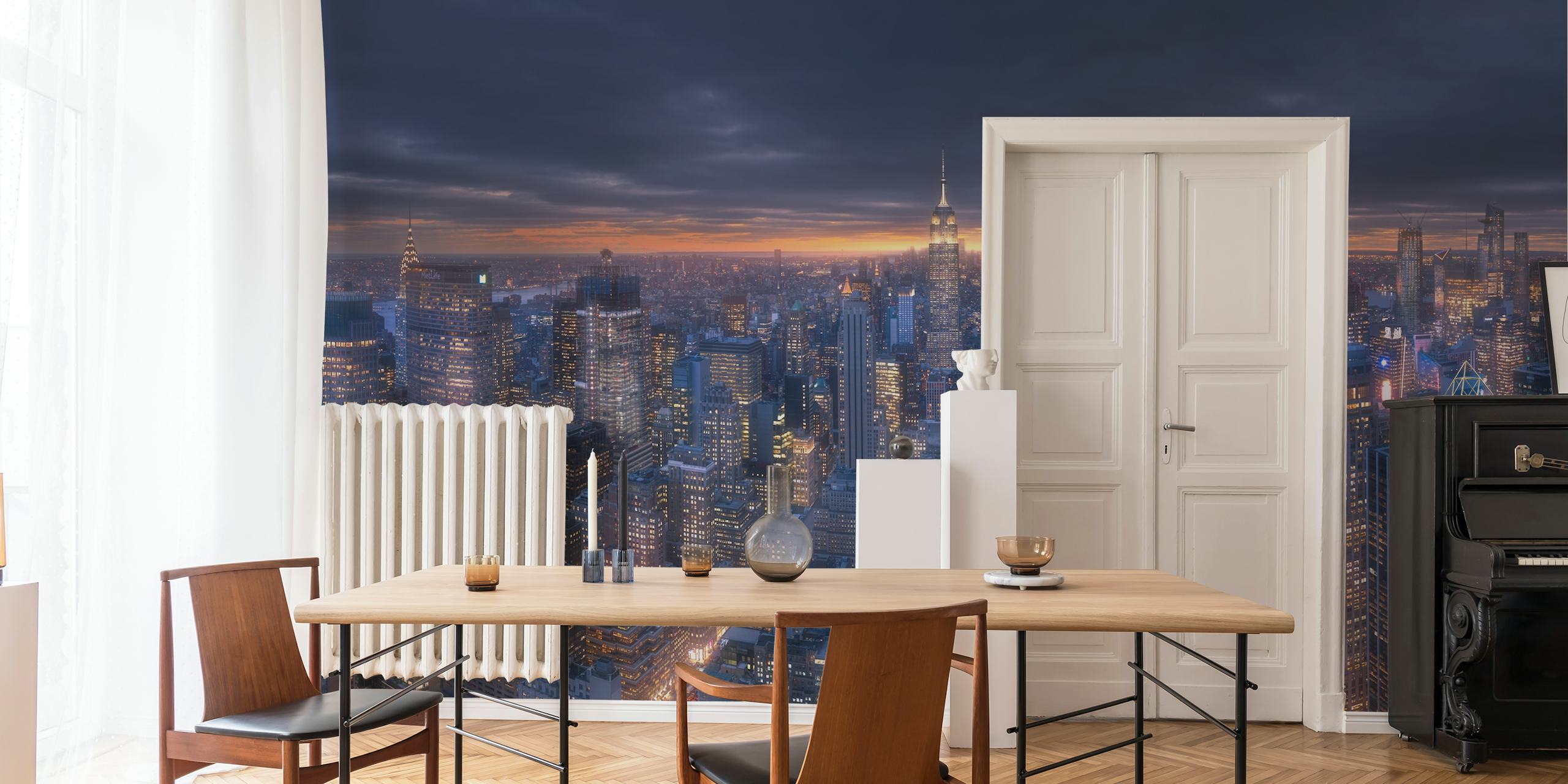 City skyline at night with glowing lights and dark sky wallpaper