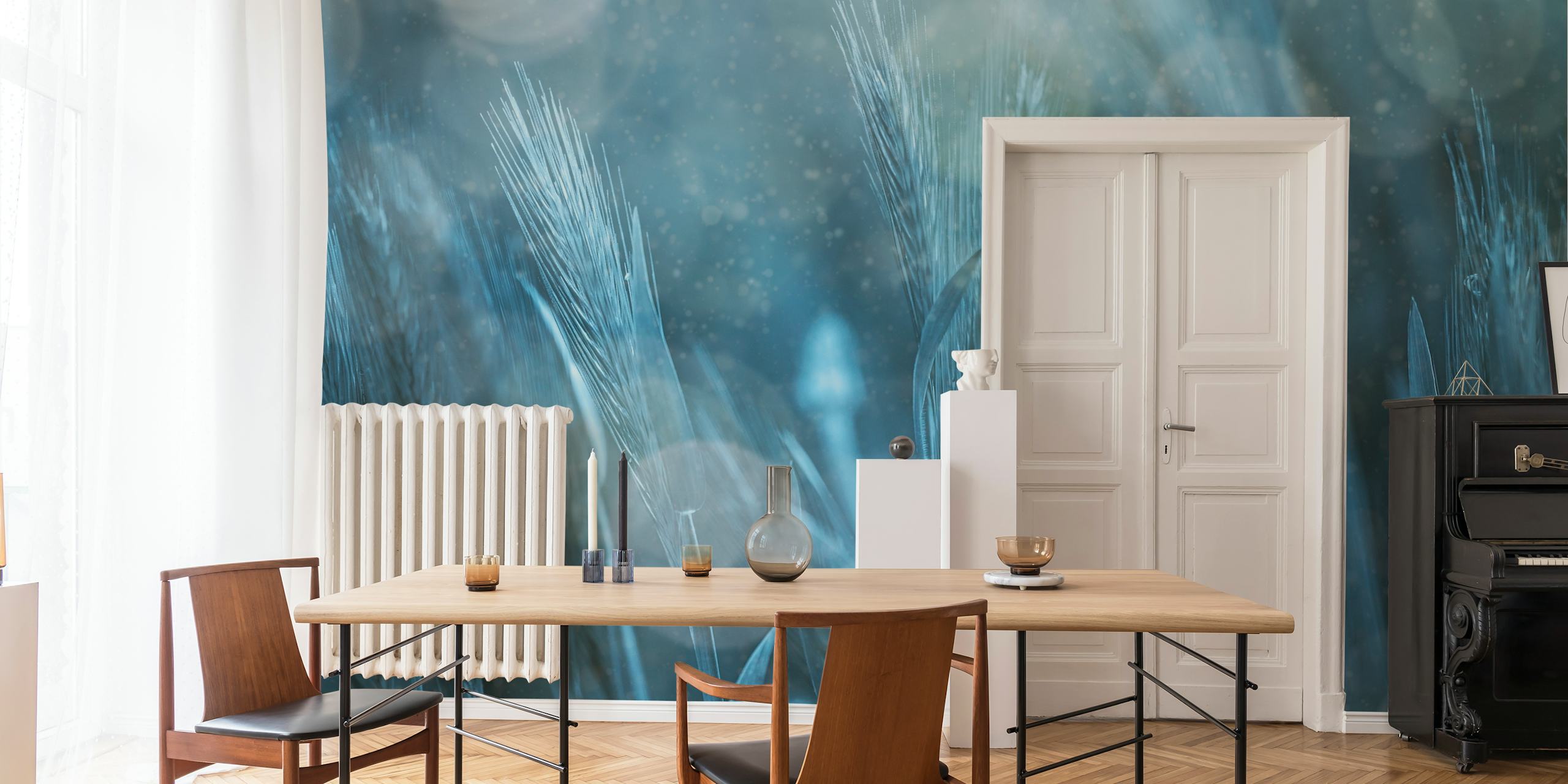 Design de papel de parede com tema natural em uma sala