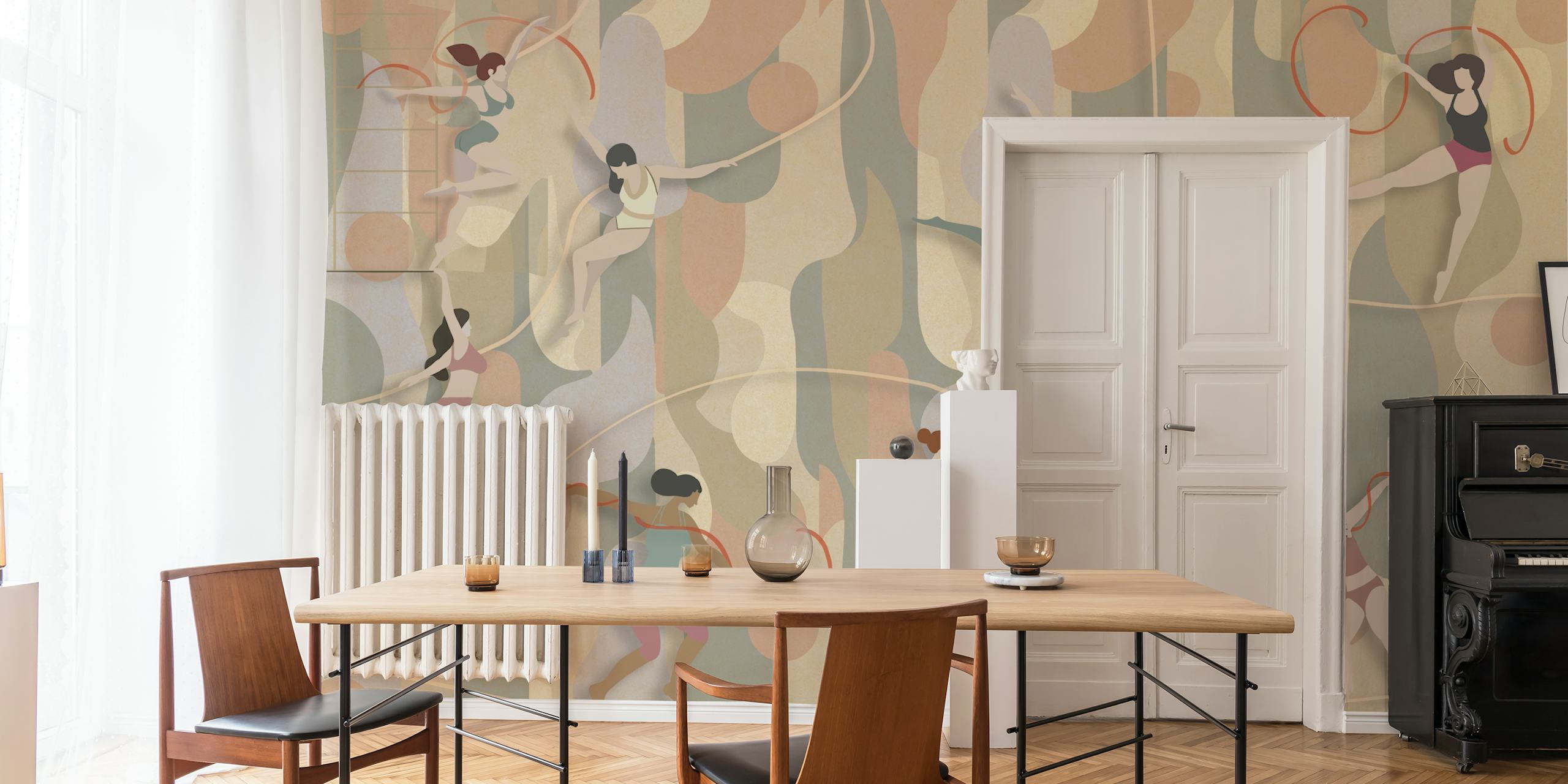 Elegant acrobats wallpaper in a room