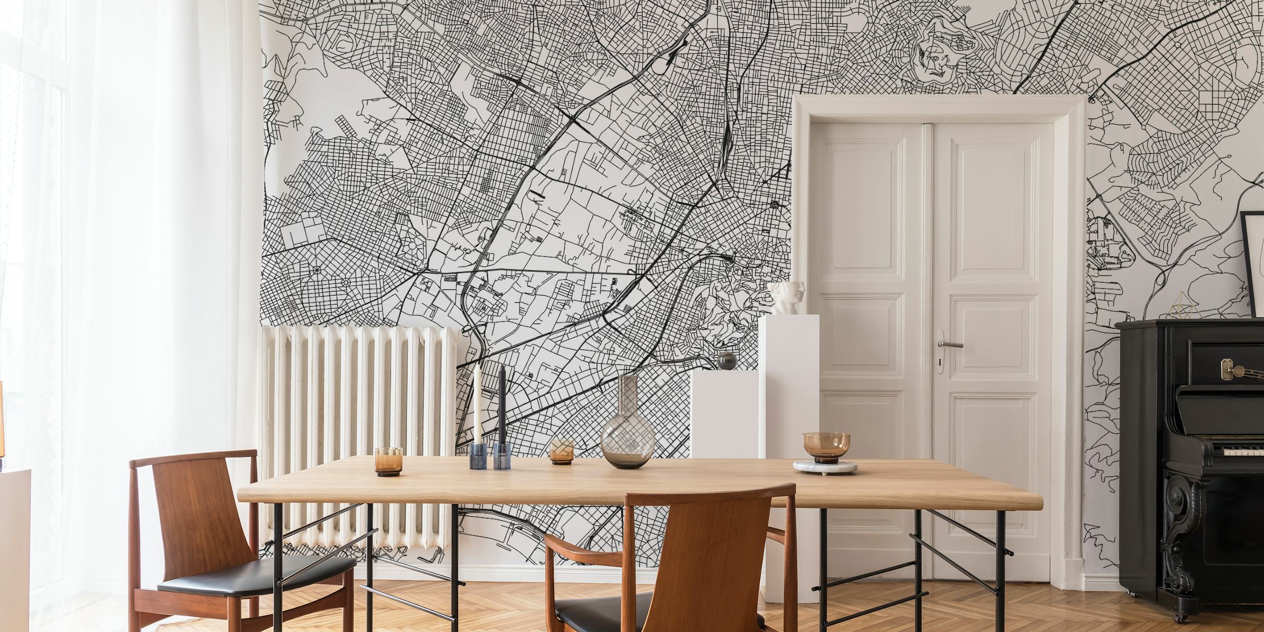 Black and white detailed map of Athens wallpaper