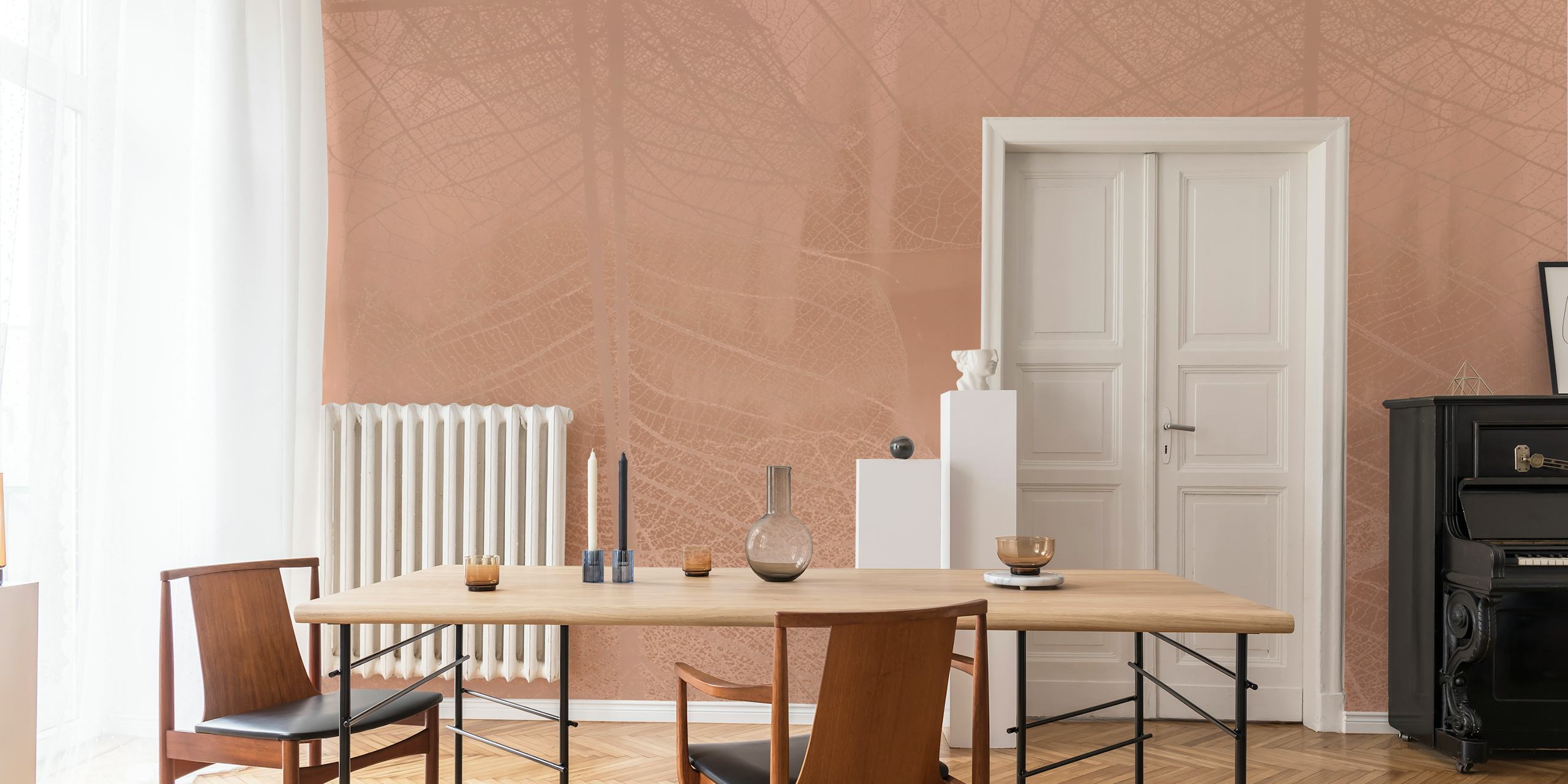 Ethereal Leaf Veil wallpaper displayed in a room
