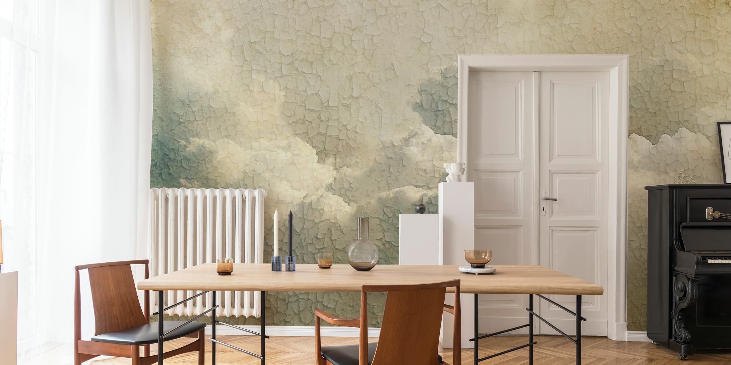 Vintage cloud pattern with soft pastel colors and cracked texture wallpaper
