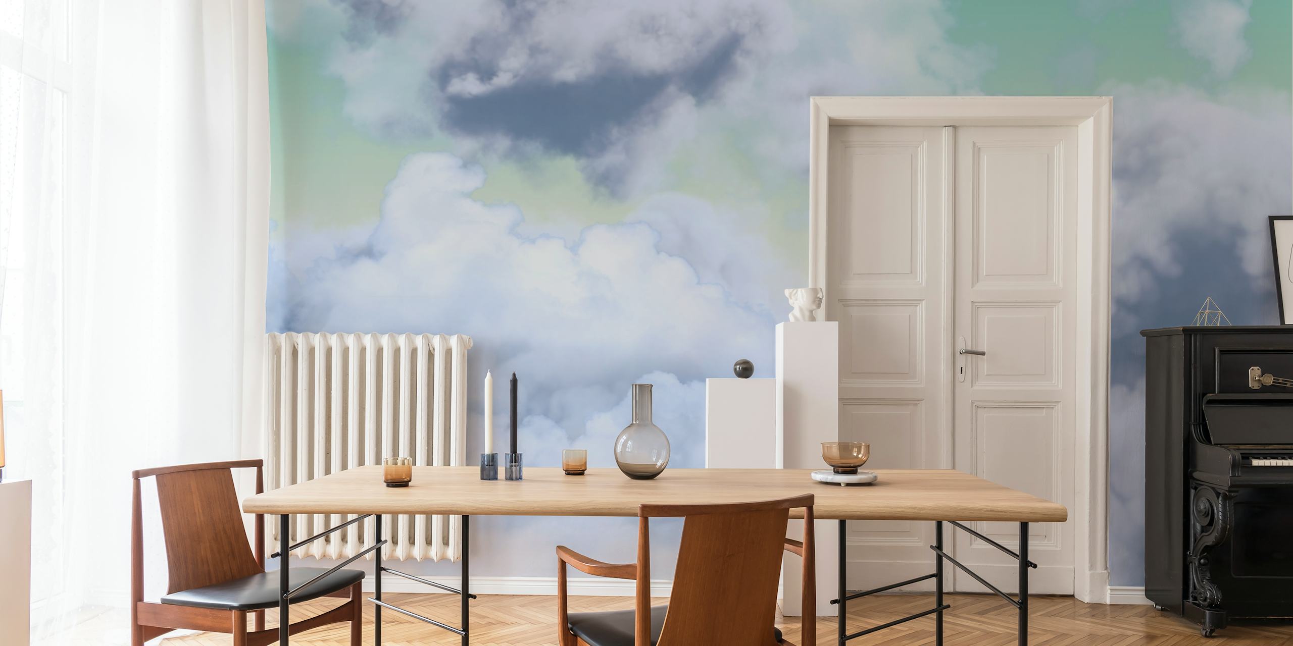 Baby blue clouds wallpaper in a room