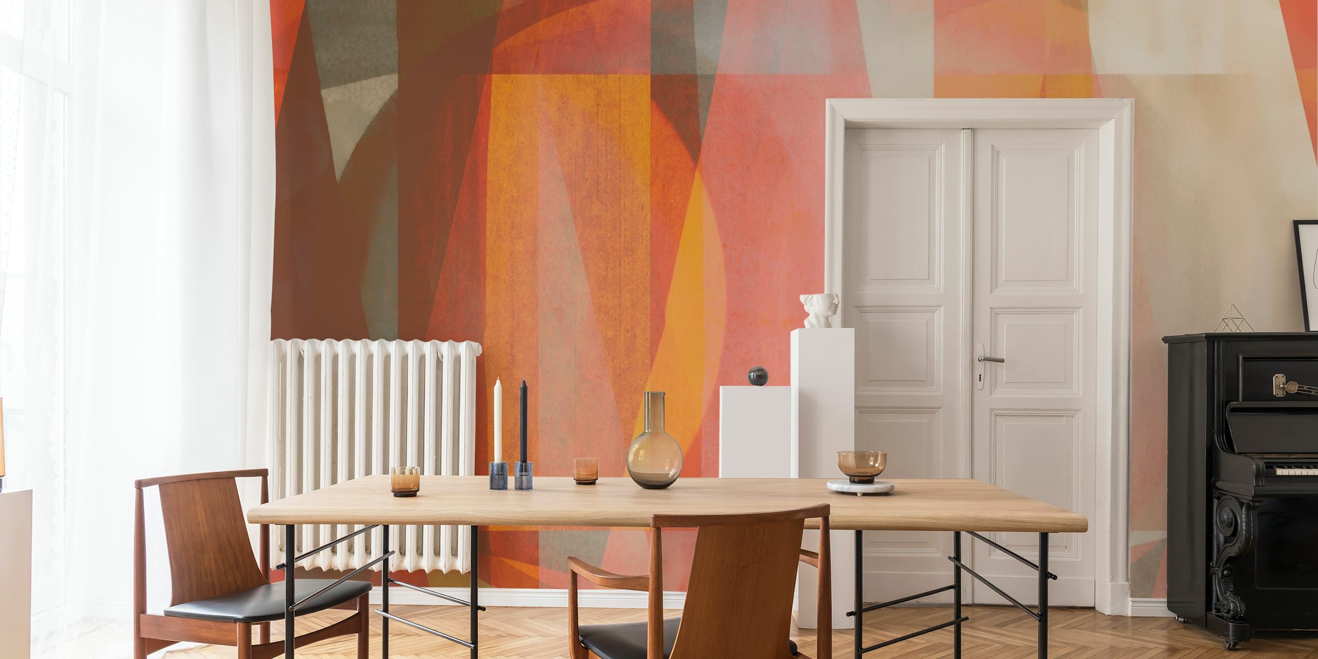 Geometric abstract design with red, orange, and cream colors wallpaper