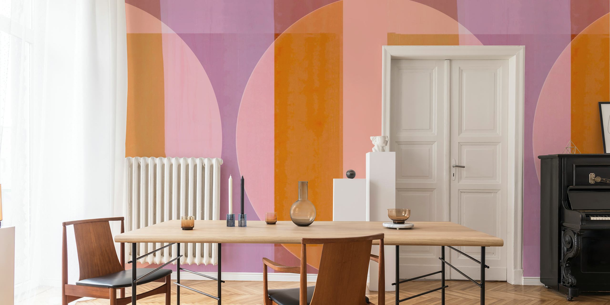 Sunset Hues Geometric Bauhaus tapetti huoneessa