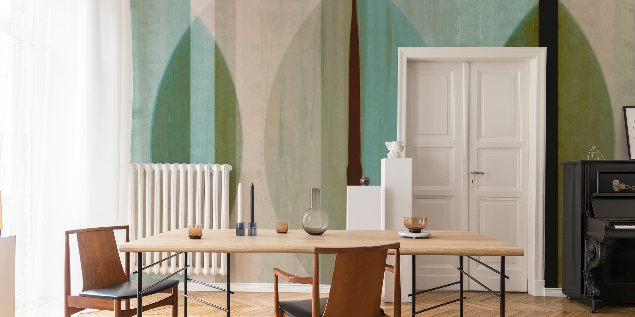 Minimalist Retro Shapes wallpaper displayed in a room