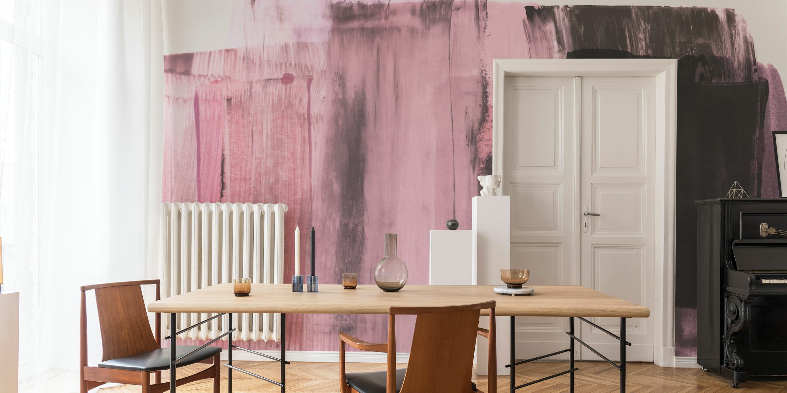 Layered abstract brushstrokes tapetti huoneessa