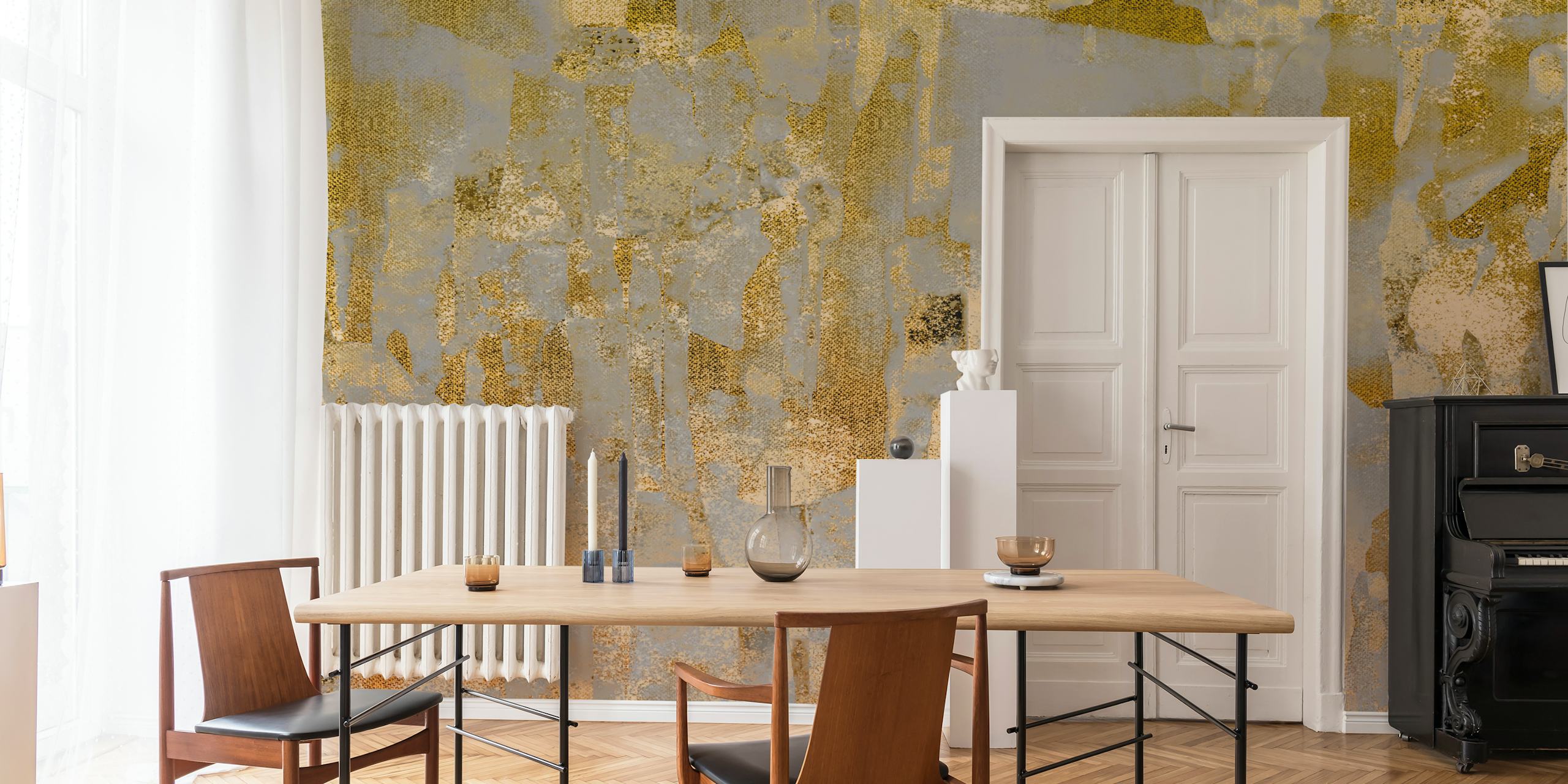 Aged gold texture wallpaper in a stylish room