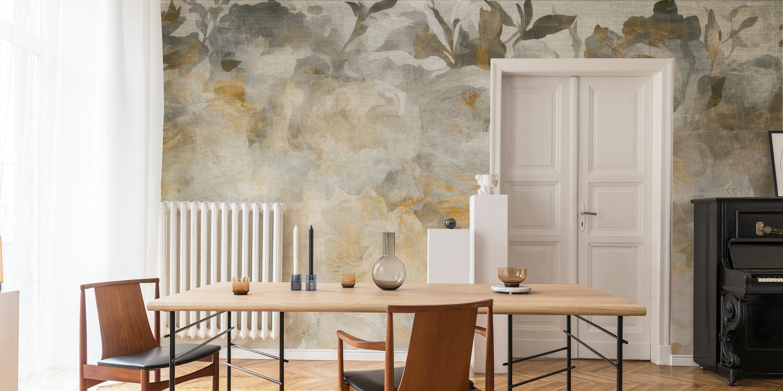 Antique floral design in gray and gold tones wallpaper