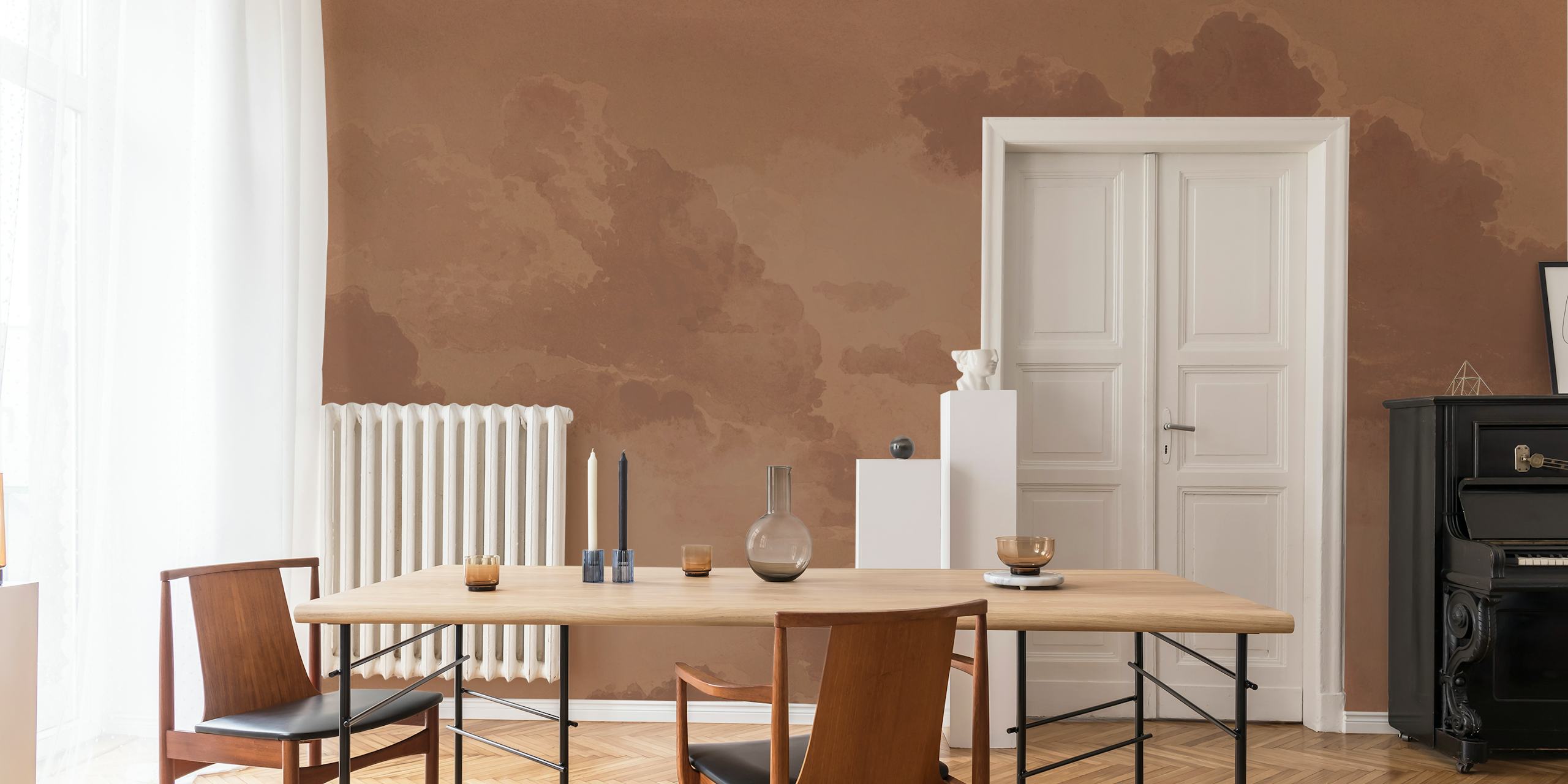 Warm Renaissance Clouds Mocha Mousse wallpaper in room