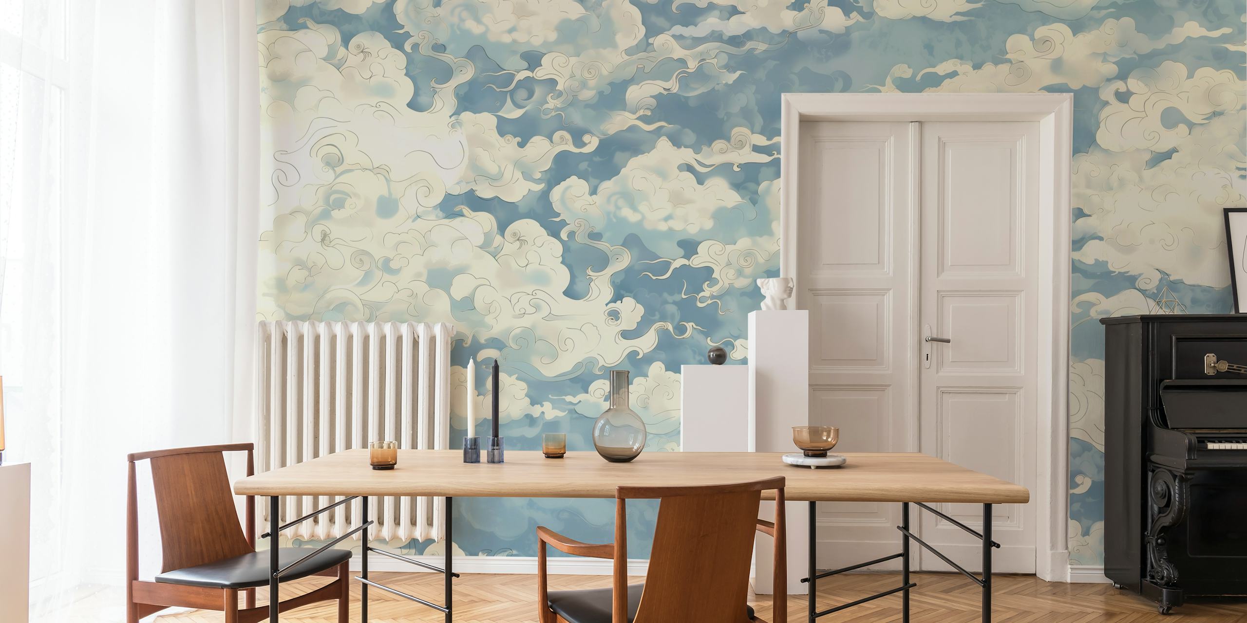 Fluffy white clouds against a blue sky wallpaper