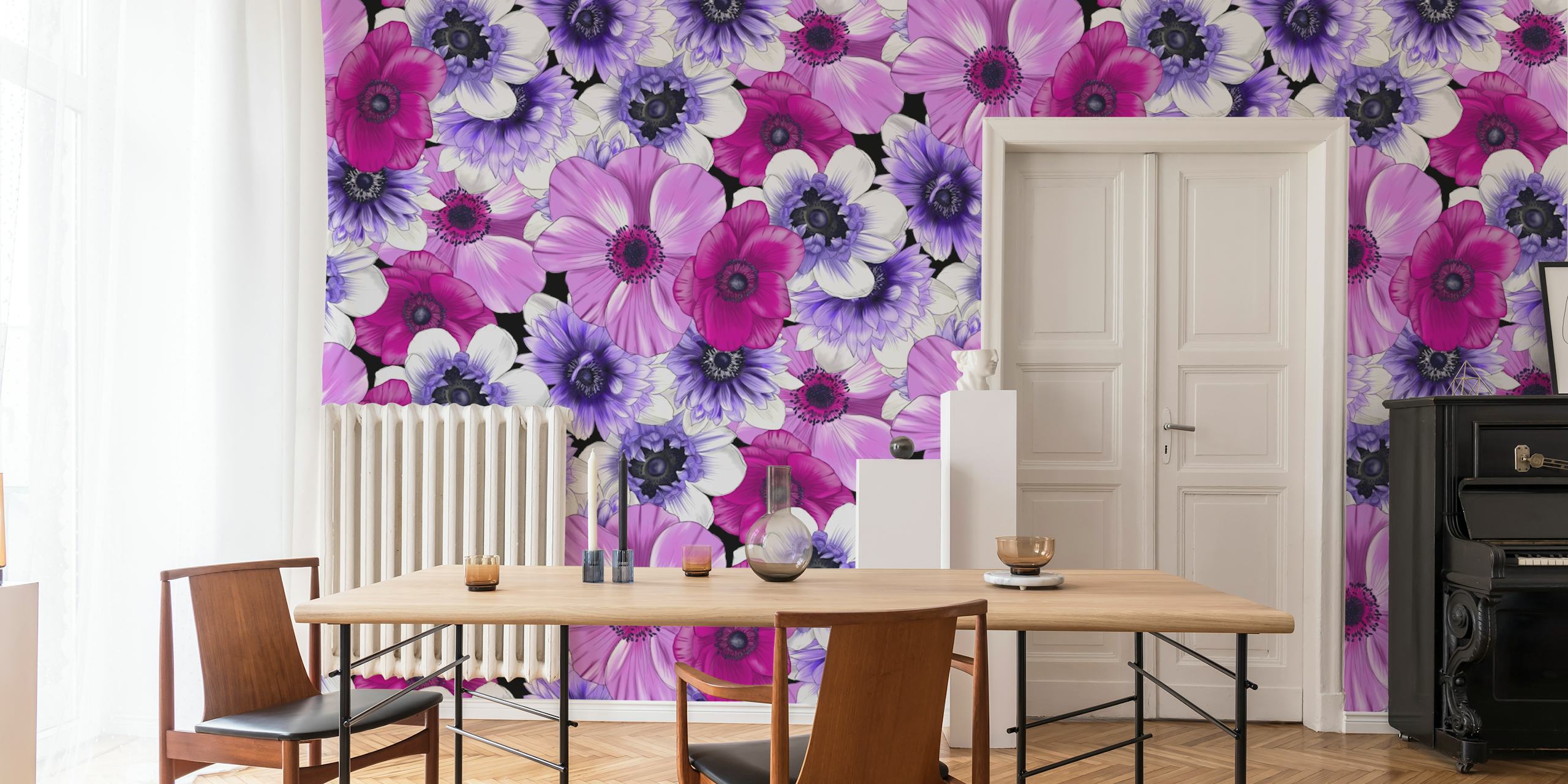 Anemone Blooms floral wallpaper in a room