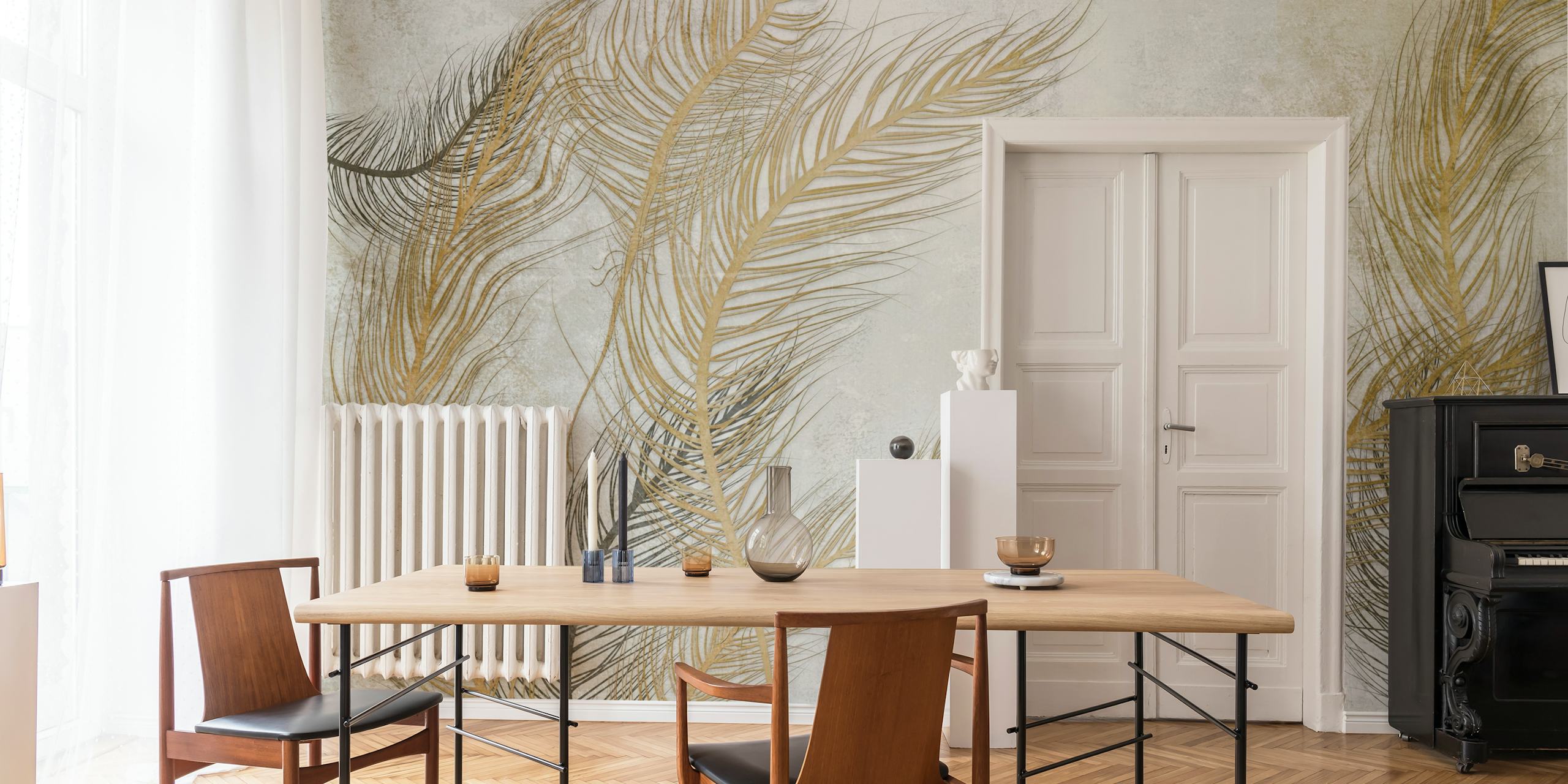 Elegant Leaf Motif tapet i et rom