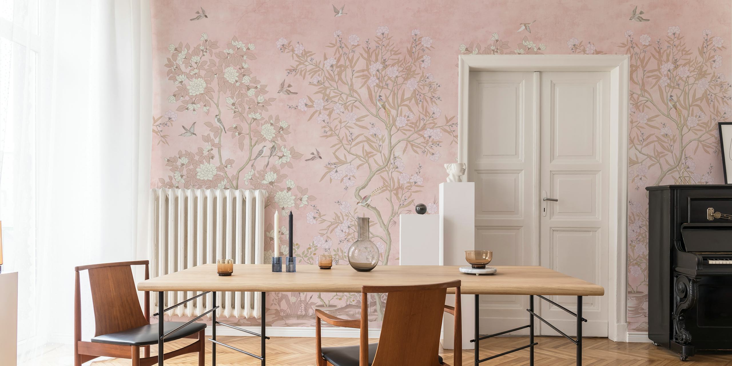 Papel de parede Chinoiserie pink em um quarto