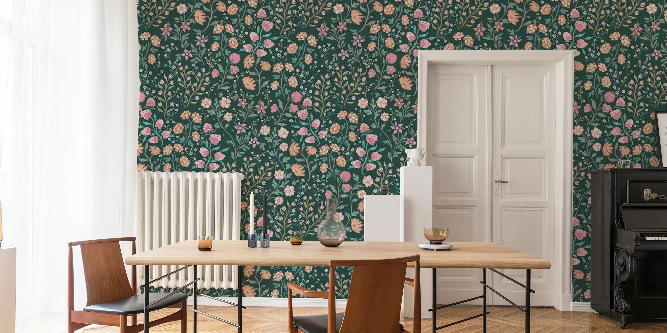 Whimsical flower garden wallpaper design