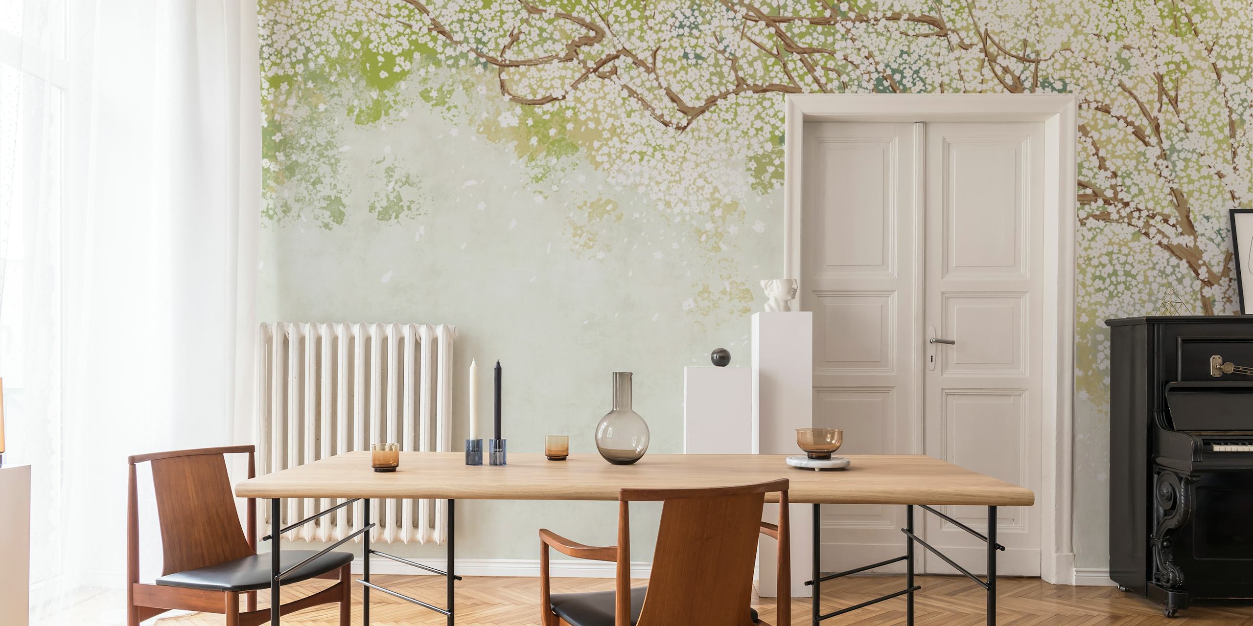 Vintage flower art wallpaper in a room