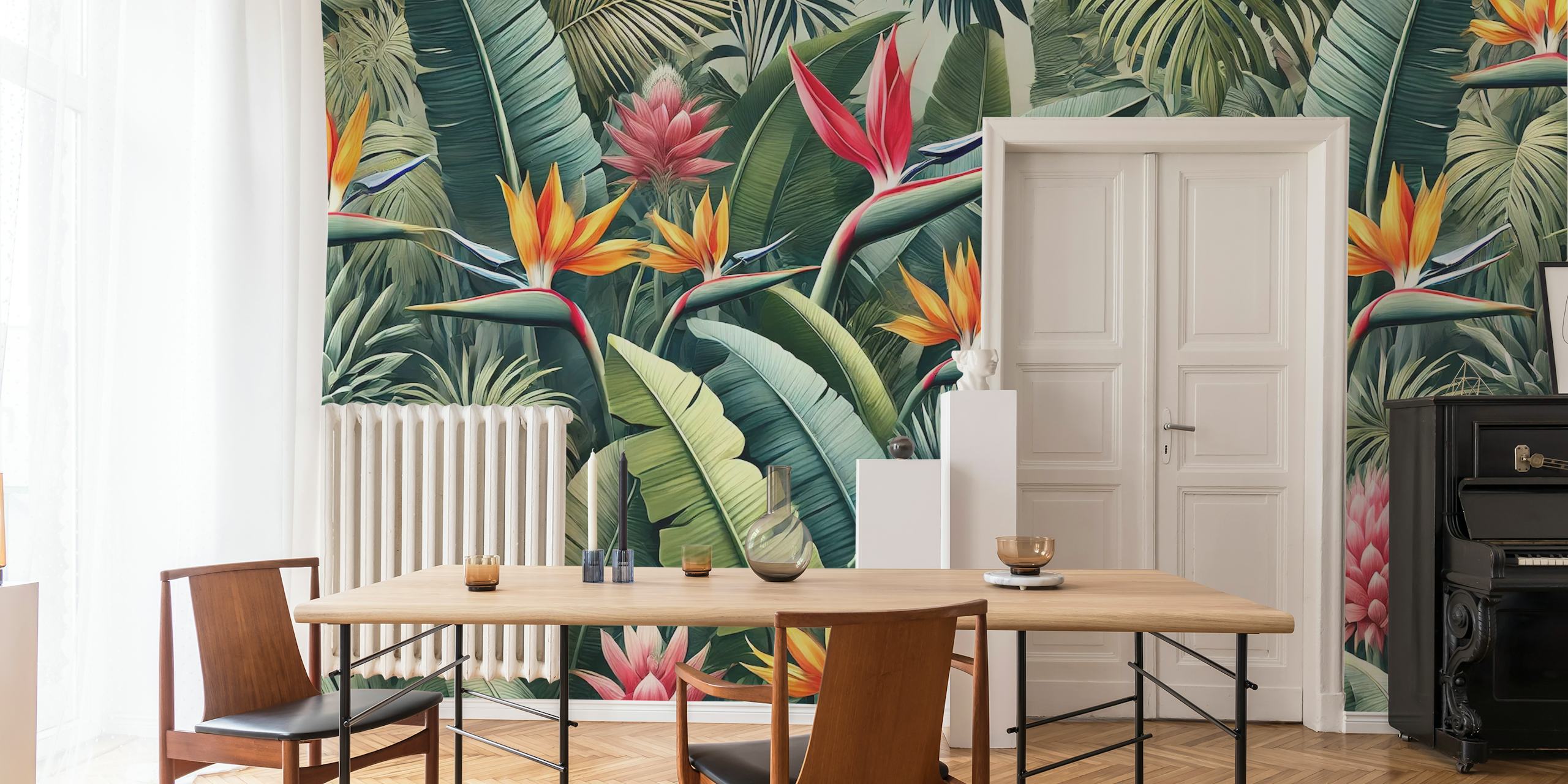 Exotic Jungle Blooms wallpaper in a room