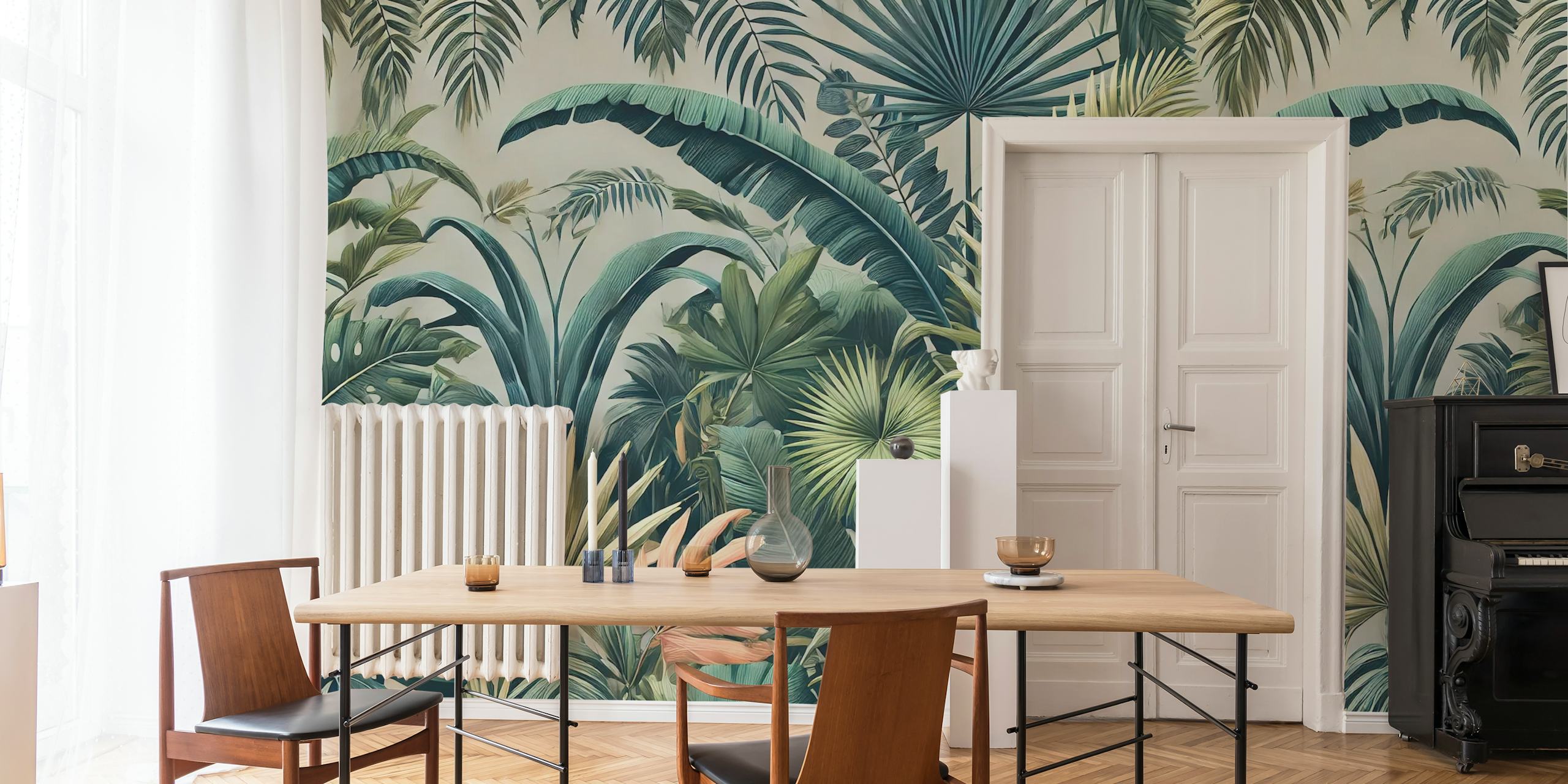 Frodig tropisk tapetdesign i et rum
