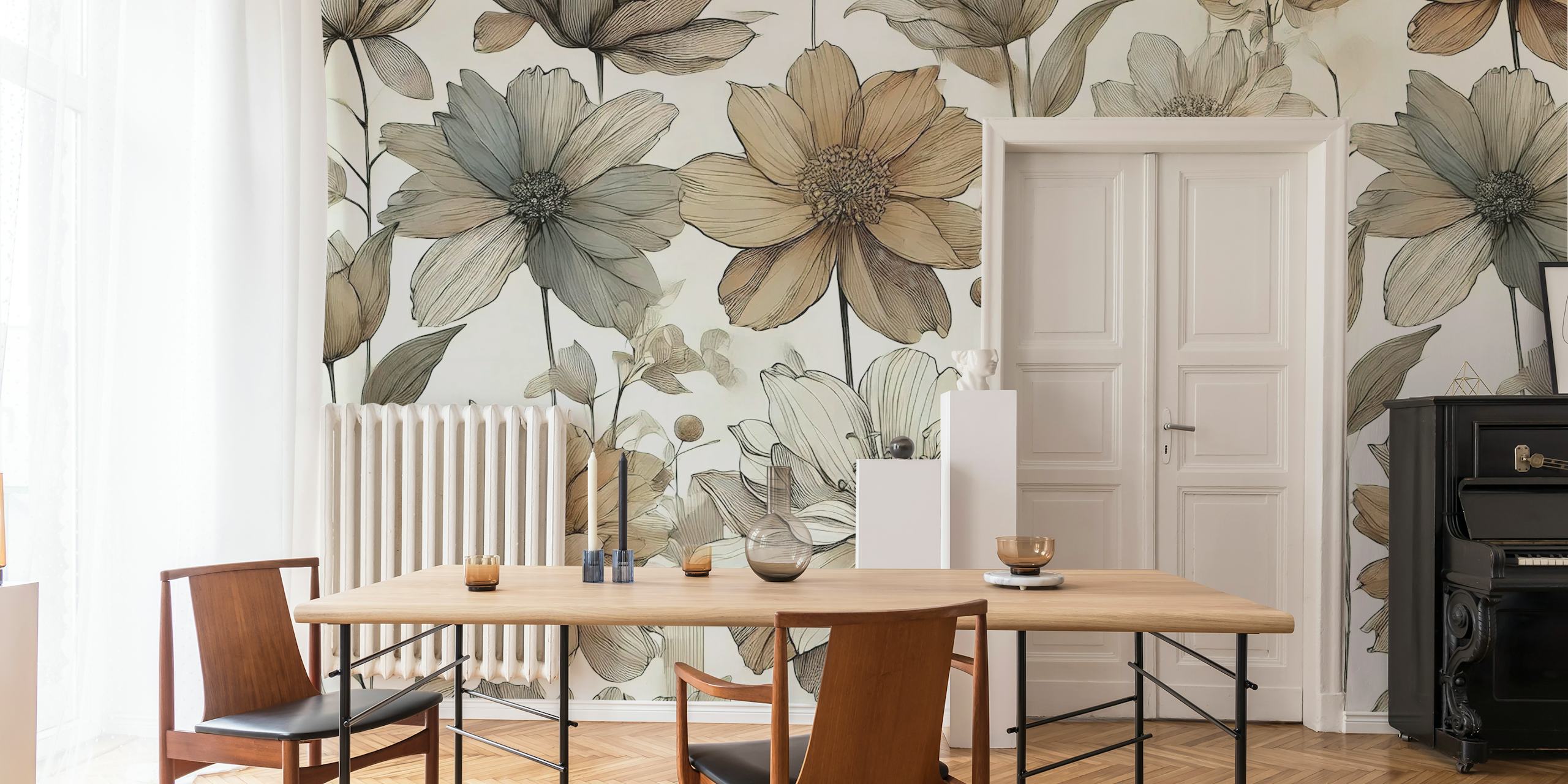 Muted Bloom floral wallpaper in a room