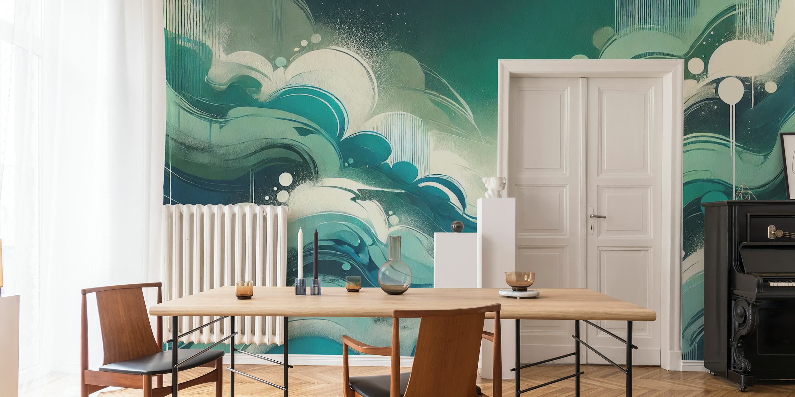 Papel pintado graffiti Emerald Flow en una habitación