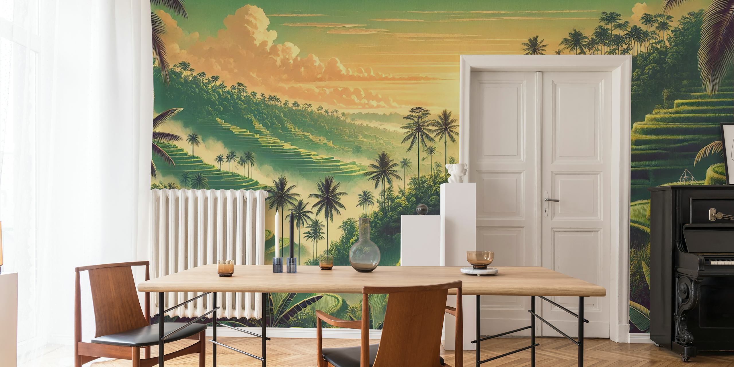 Vintage Bali Rice Terraces behang in een kamer