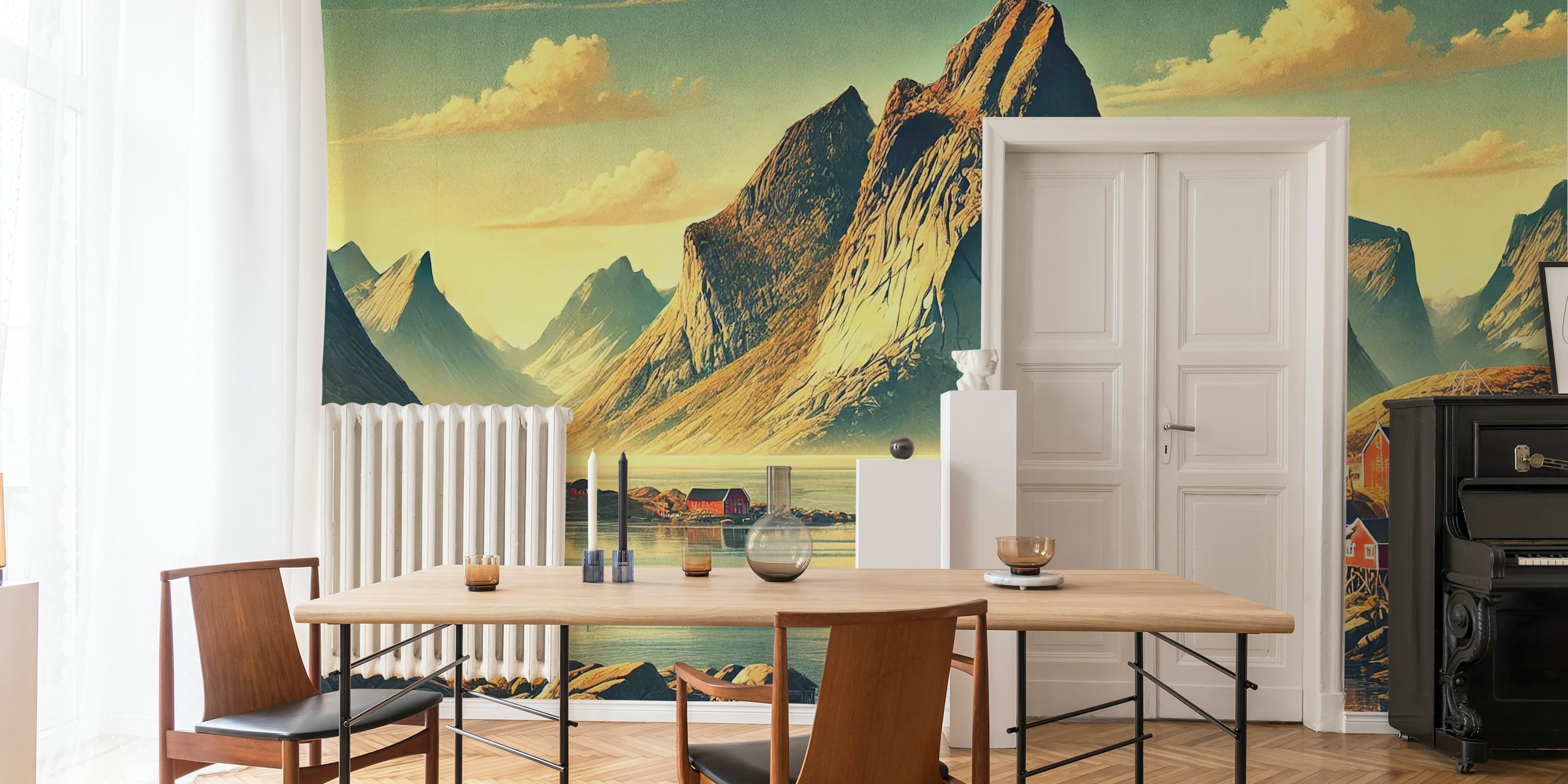 Vintage Norway Lofoten Islands wallpaper in a room