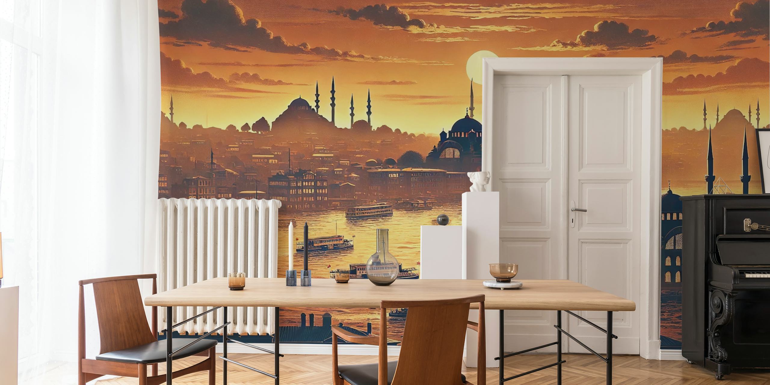 Vintage Turkey Istanbul Bosphorus wallpaper in a room