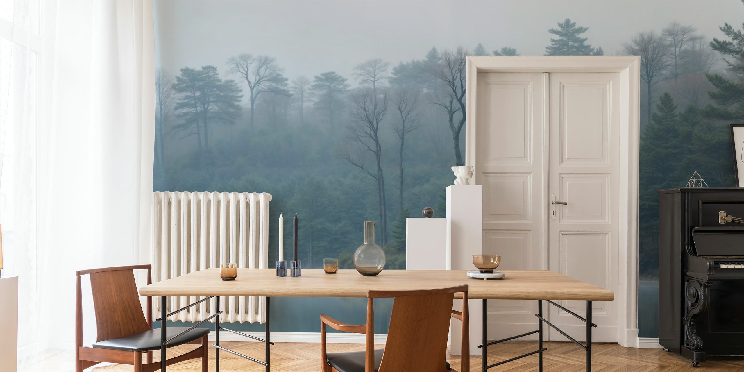 Calm Lakeside Forest behang in een kamer