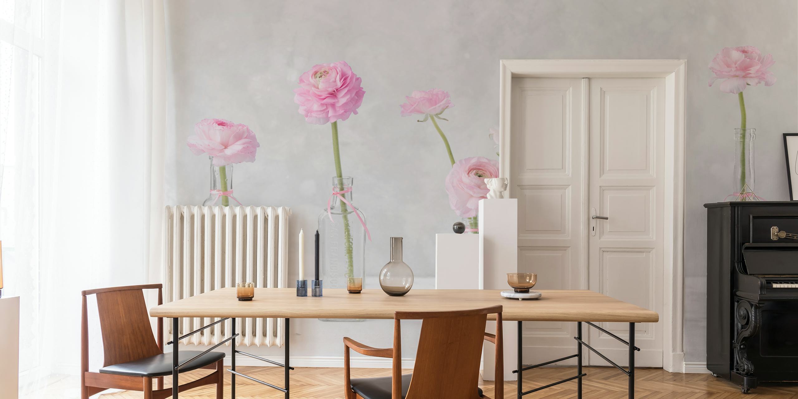 Ranunculus flowers in glass bottles tapeta