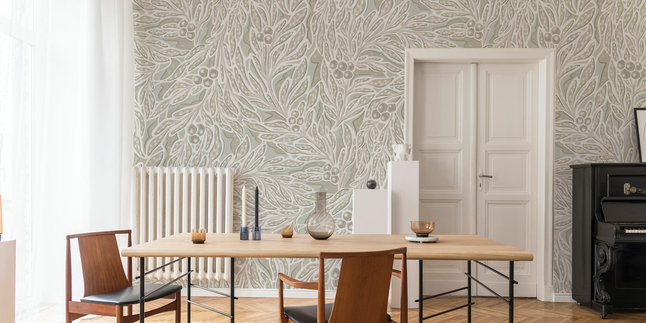 Projekt tapety Abstract palm leaves and fruit cream