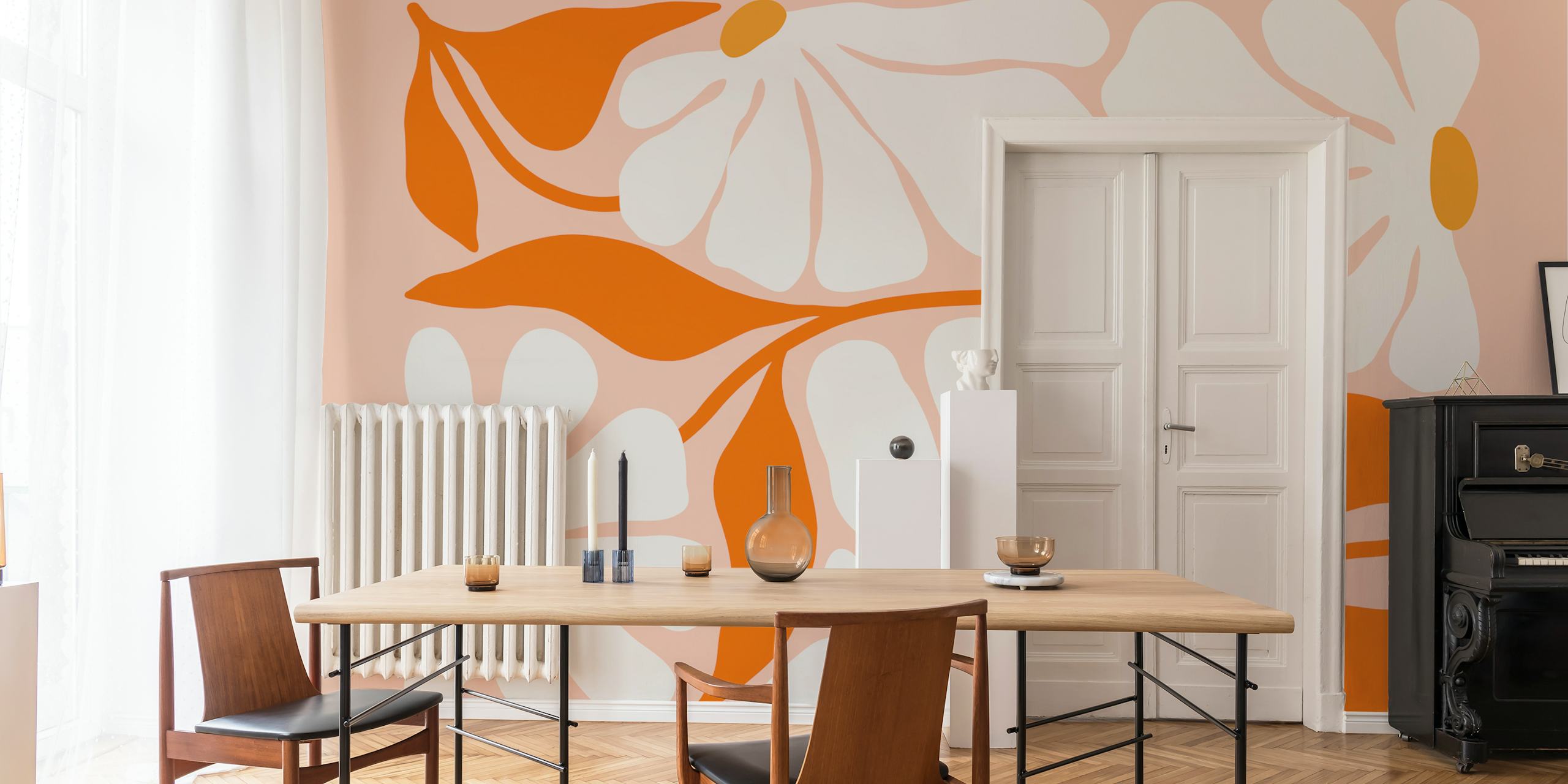 Blooming Orange Delight floral wallpaper in a room