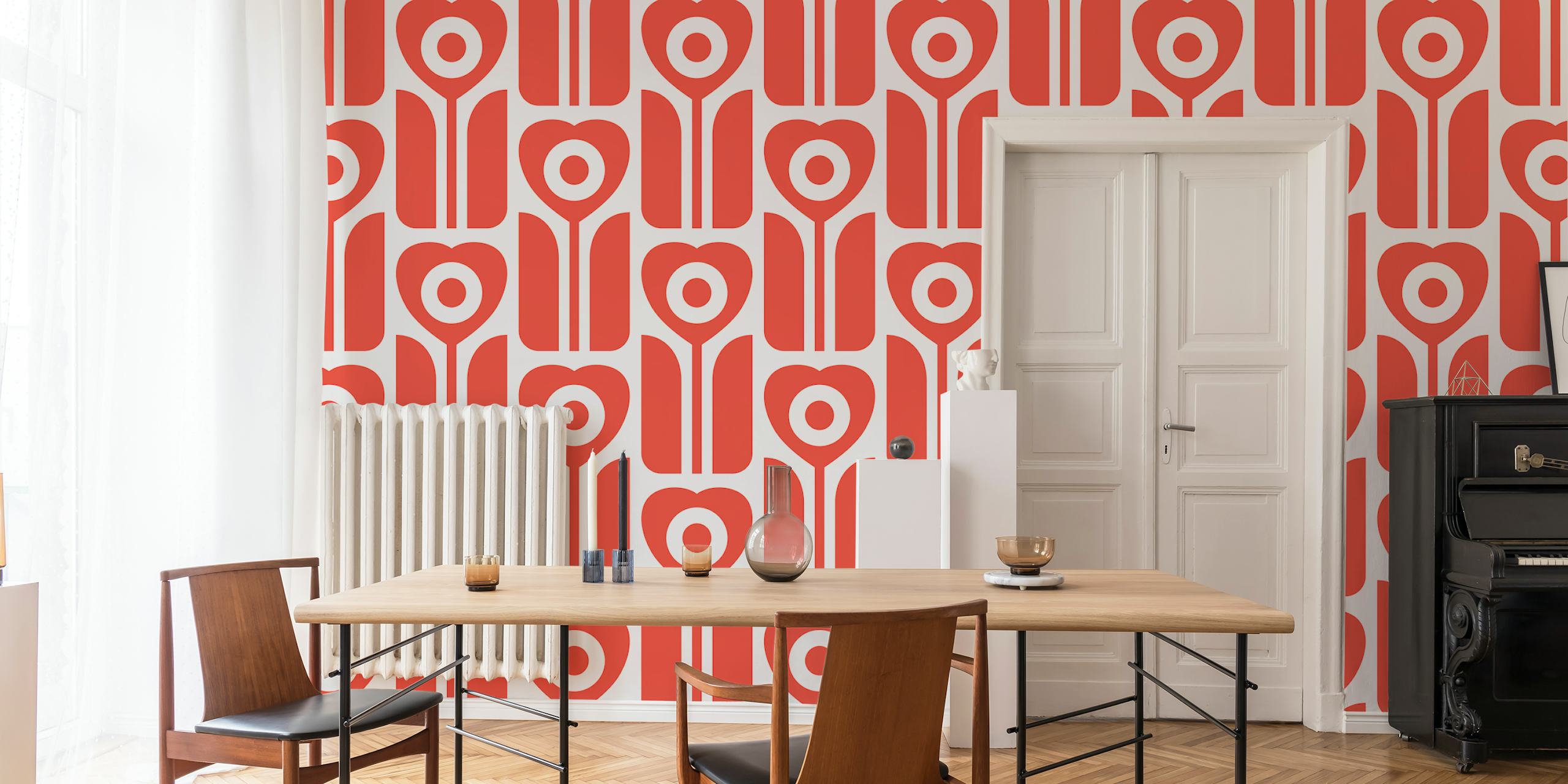 Papel pintado Retro geometric tulips red en una habitación