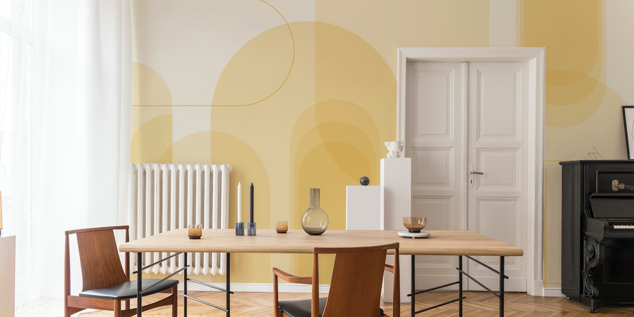 Calm Curves Sunny Yellow pozadina u sobi