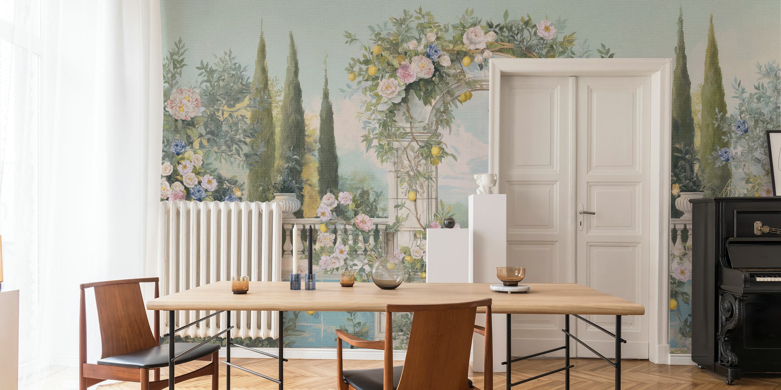 Victorian Lemon Floral Archway Wallpaper in a room
