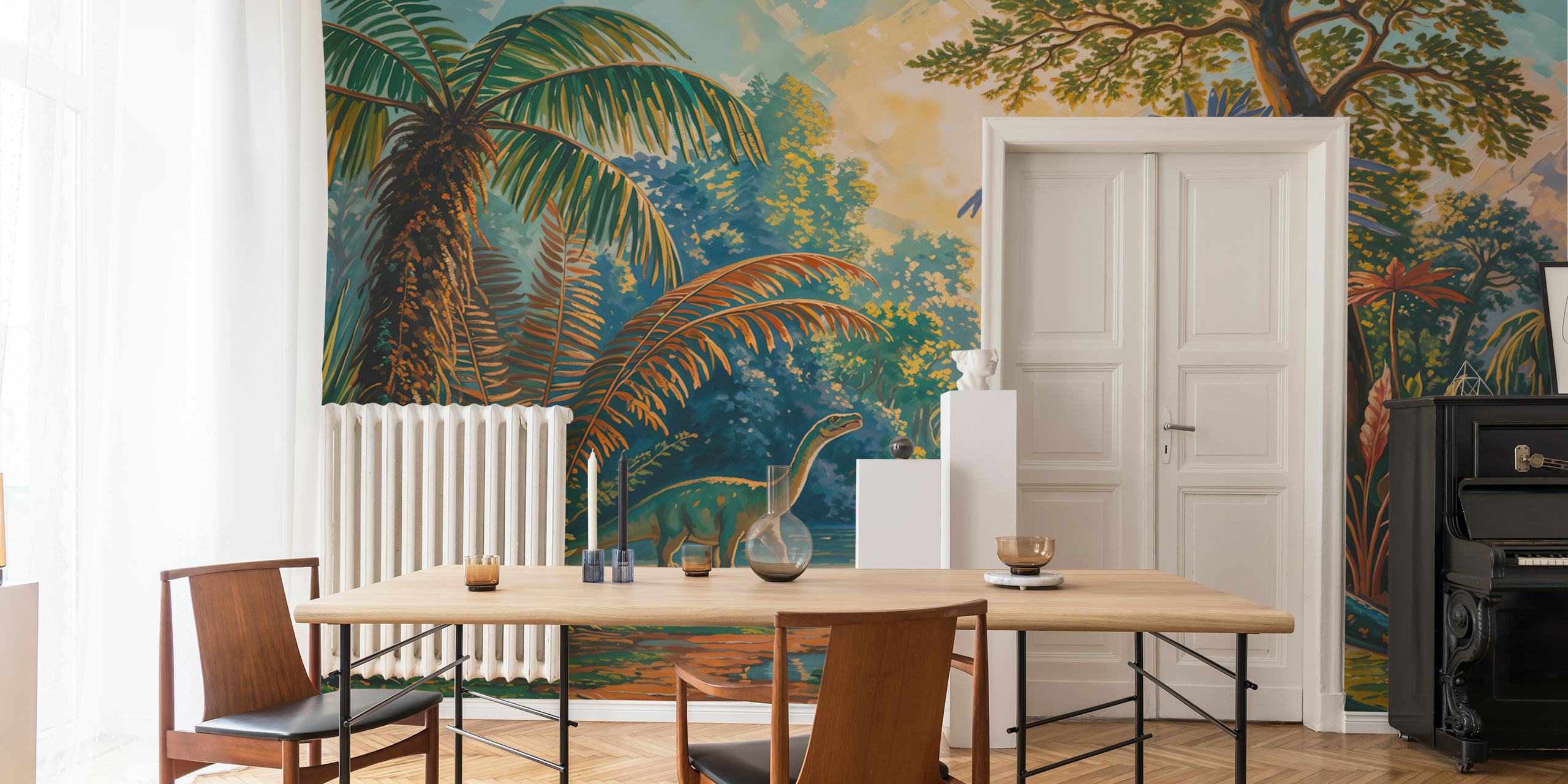 Papel pintado Dino Jungle Oasis en una habitación