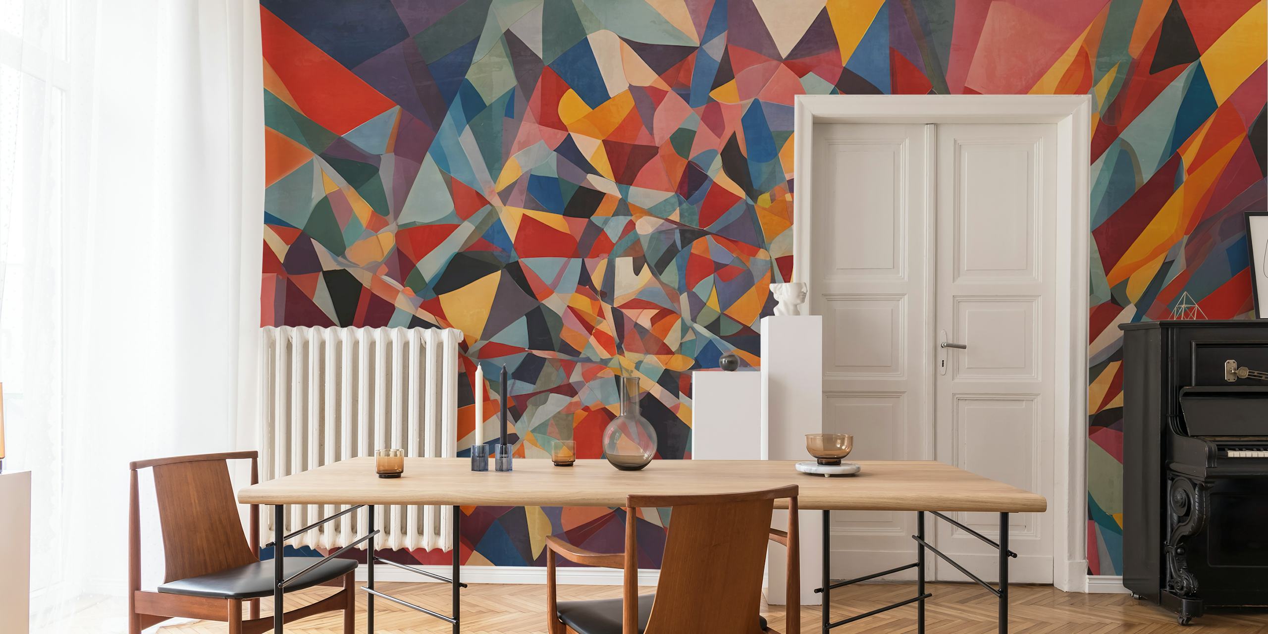 Kleurrijke geometrische behang in een kamer