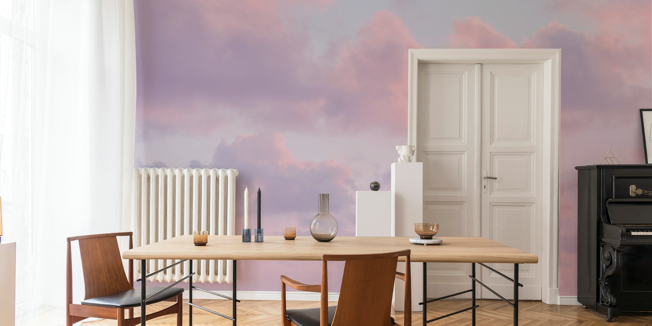 Pastel clouds in soft pink and lavender hues wallpaper