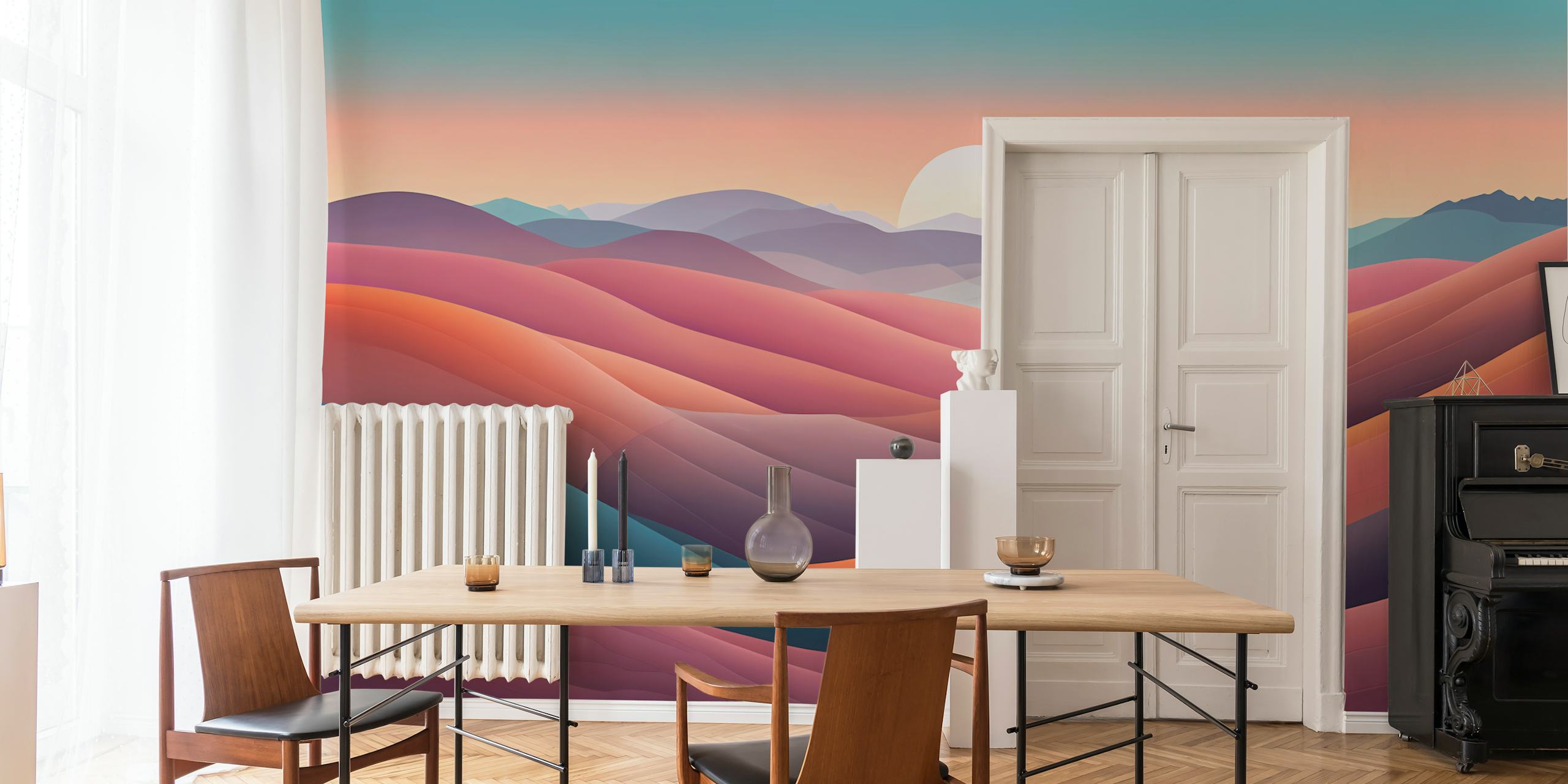 Rolling hills under sunset with warm colors wallpaper