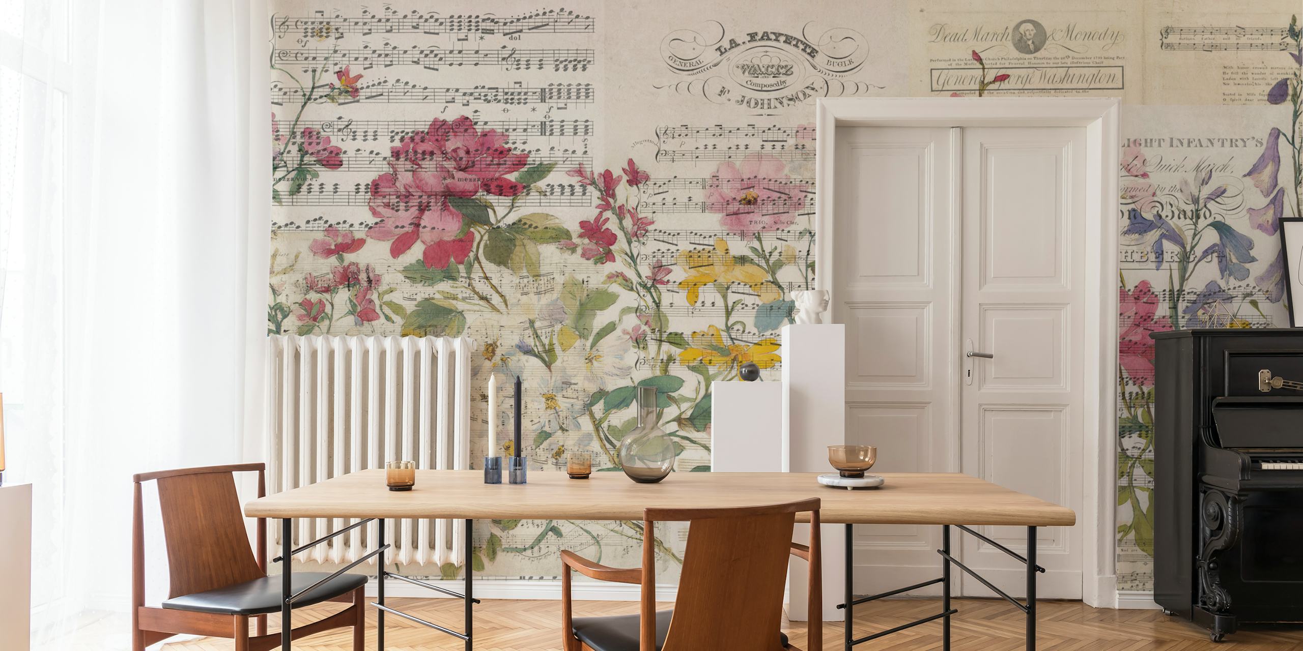 Vintage Candy Flowers Music Art tapeta