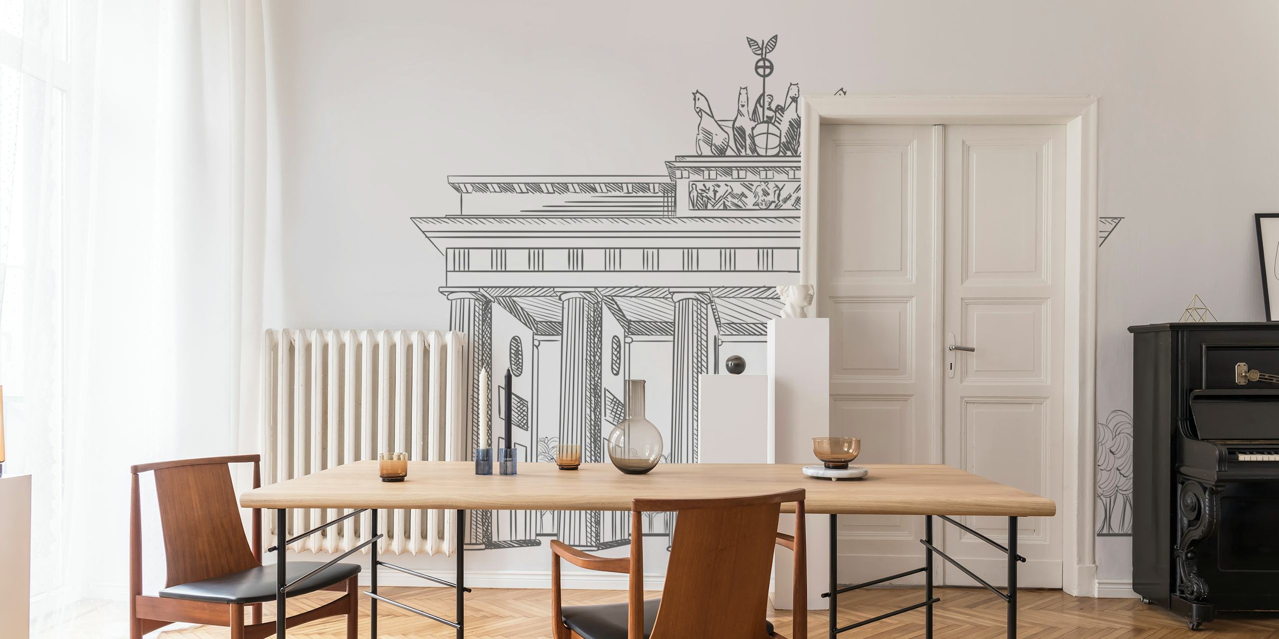 Berlin landmark line art in black and white wallpaper
