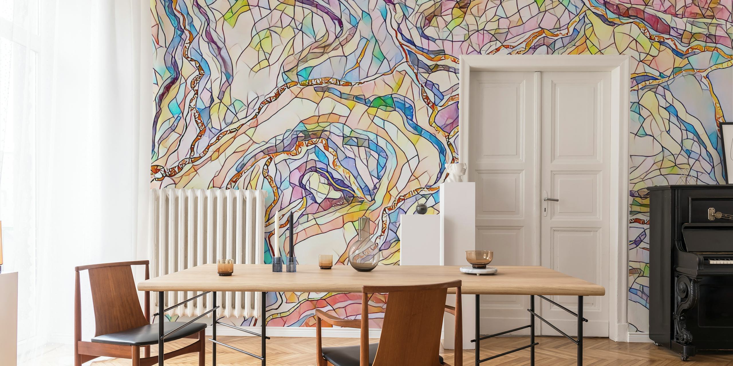 Colorful geometric abstract shapes in pastel tones wallpaper