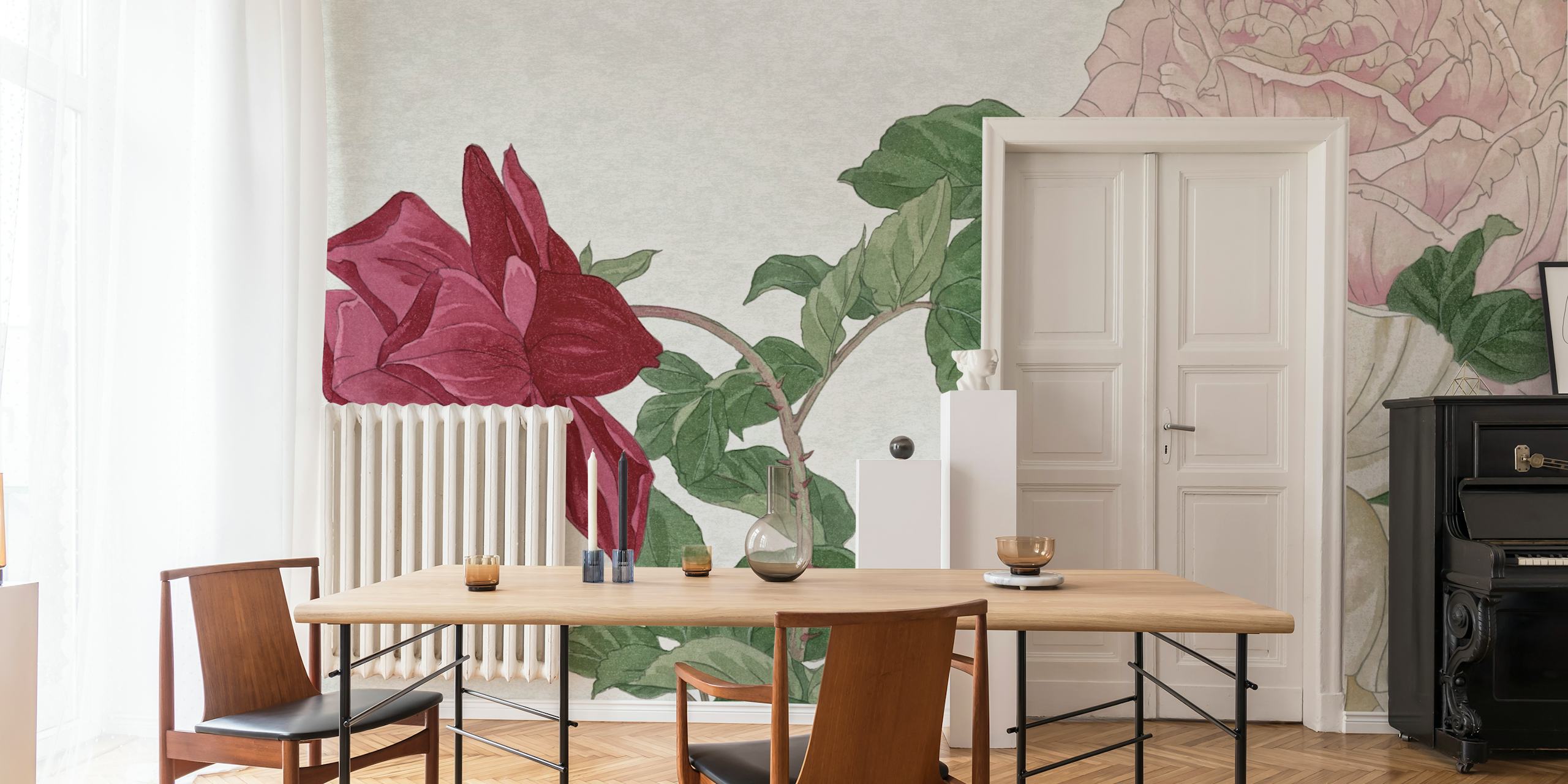 Floral design featuring peonies in soft hues wallpaper