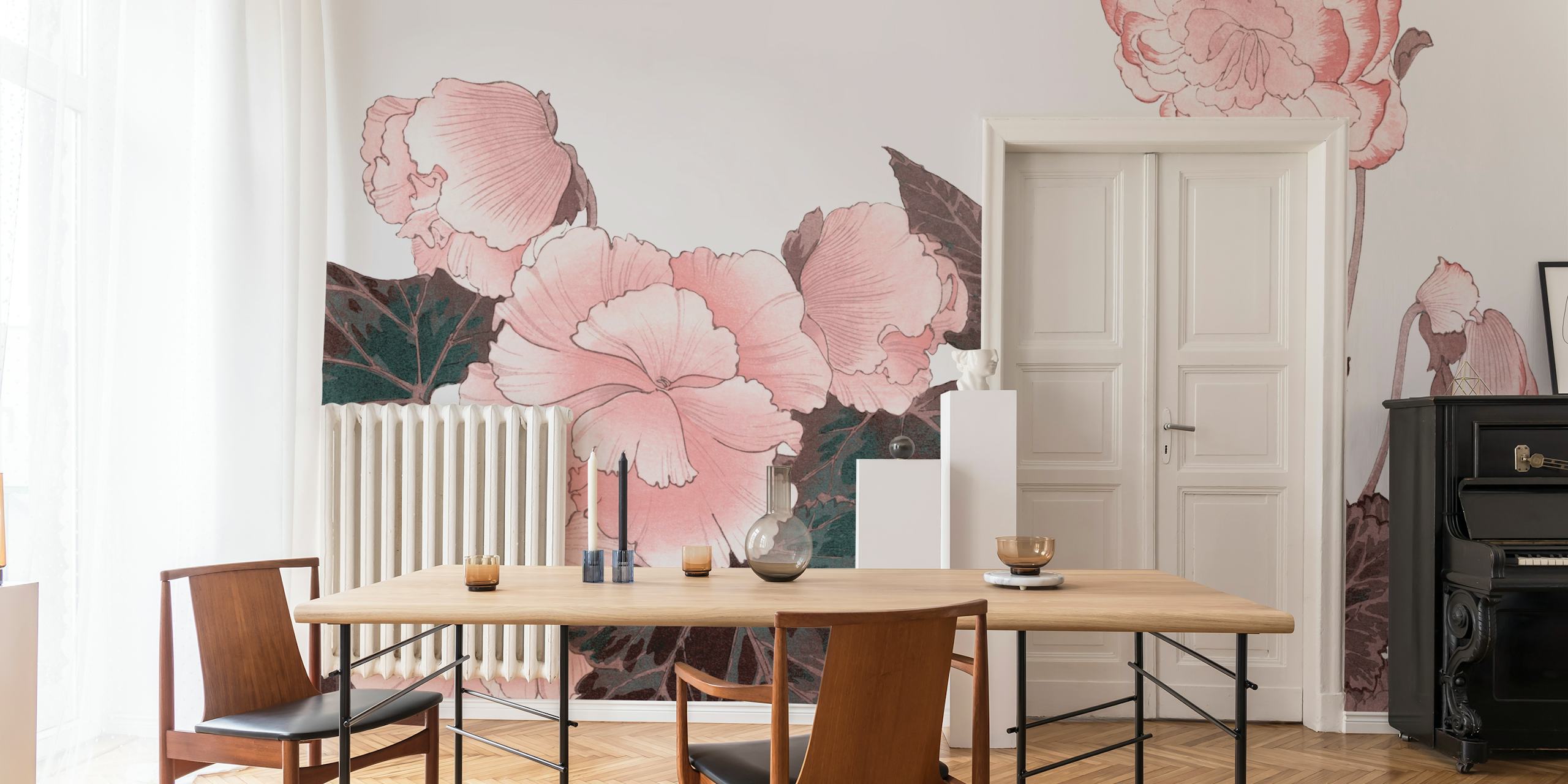 Papel de parede Scandinavian Retro Floral em um quarto