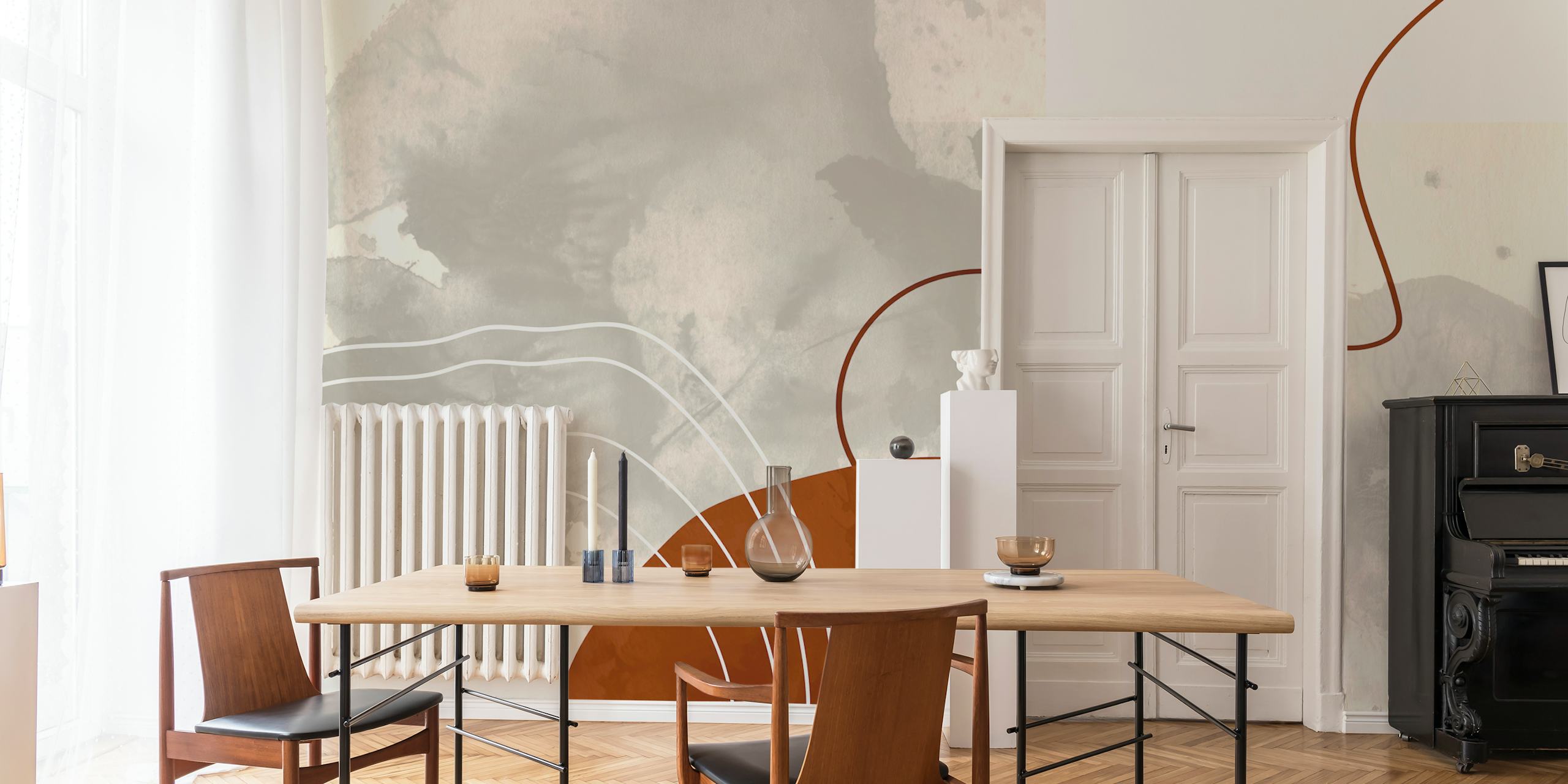 Mid Century Circles -tapetti esillä huoneessa