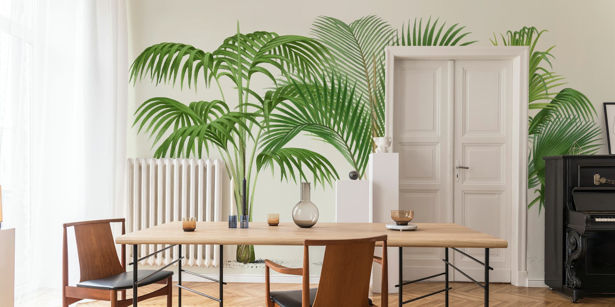Botanical Palm Leaves Antique Style Wallpaper
