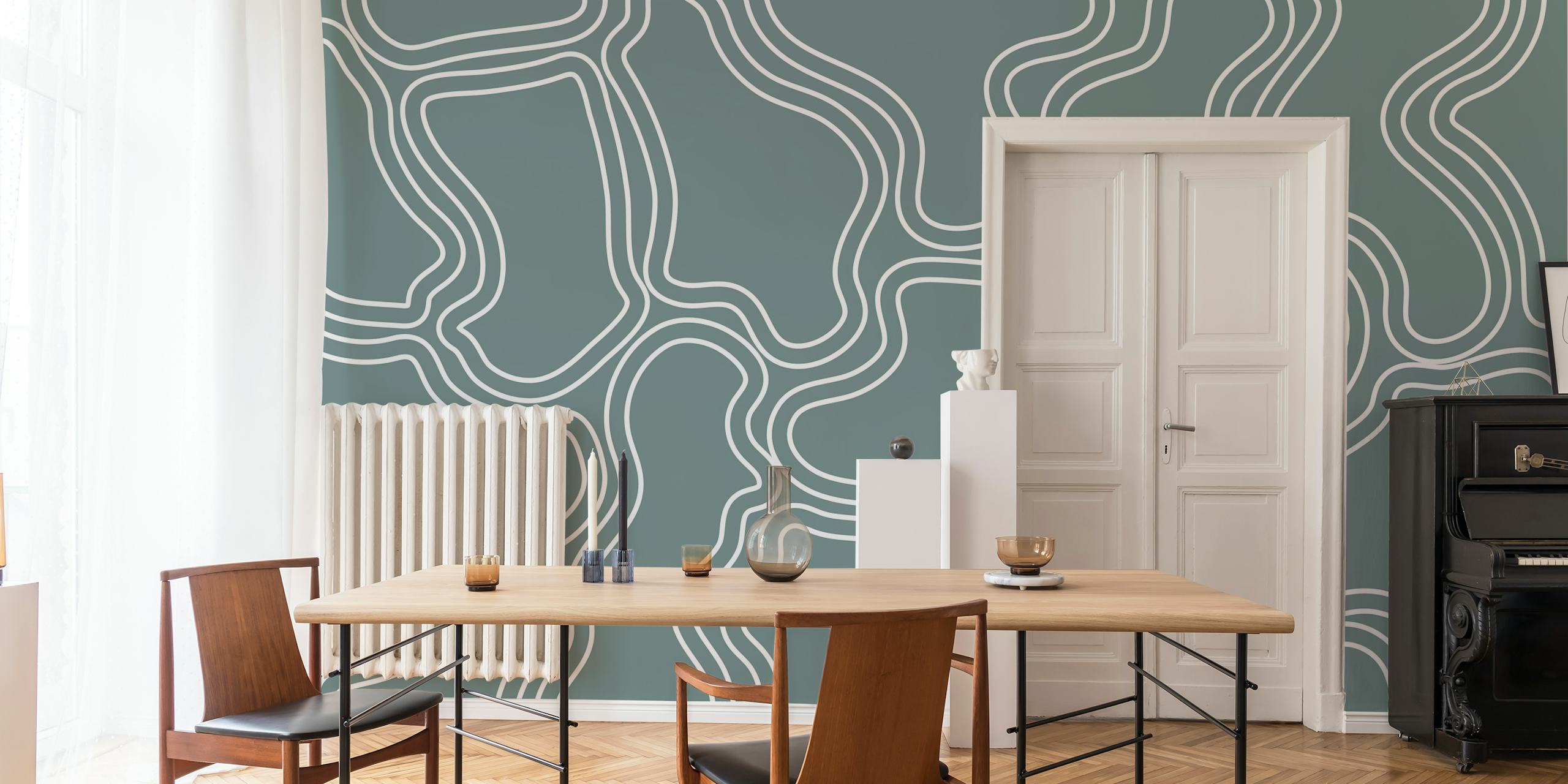 Organic retro stripes in green and white wallpaper