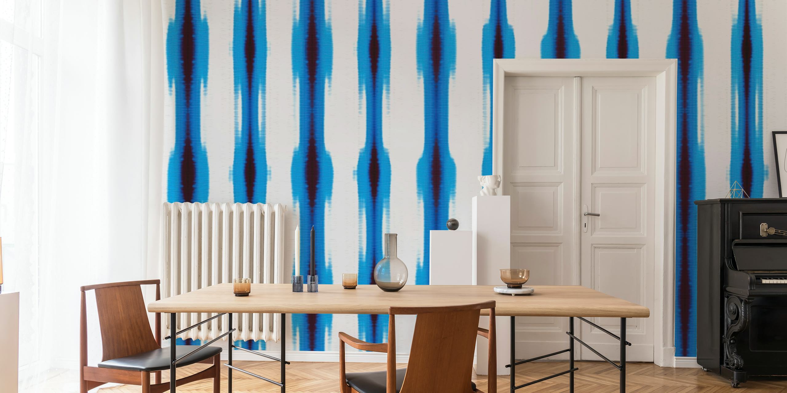 Blue tie dye striped pattern on white background wallpaper