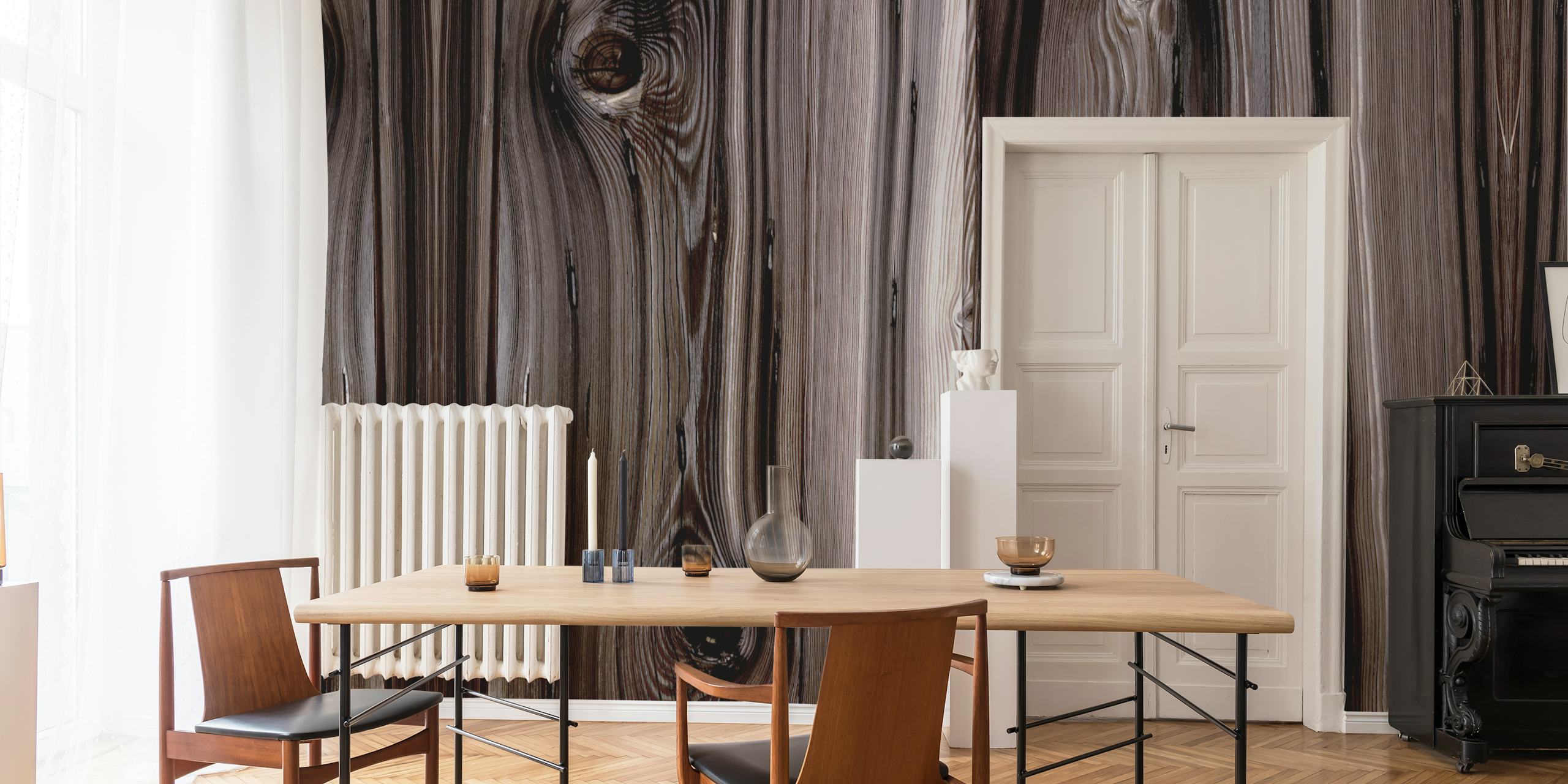 Krupni plan teksture zidnog murala Wooden Nordic Design s detaljnim izgledom drvene daske