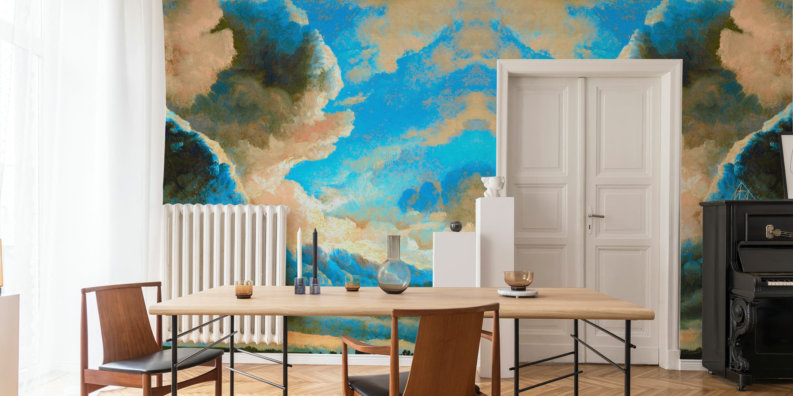 Blue and white clouds against a bright sky wallpaper
