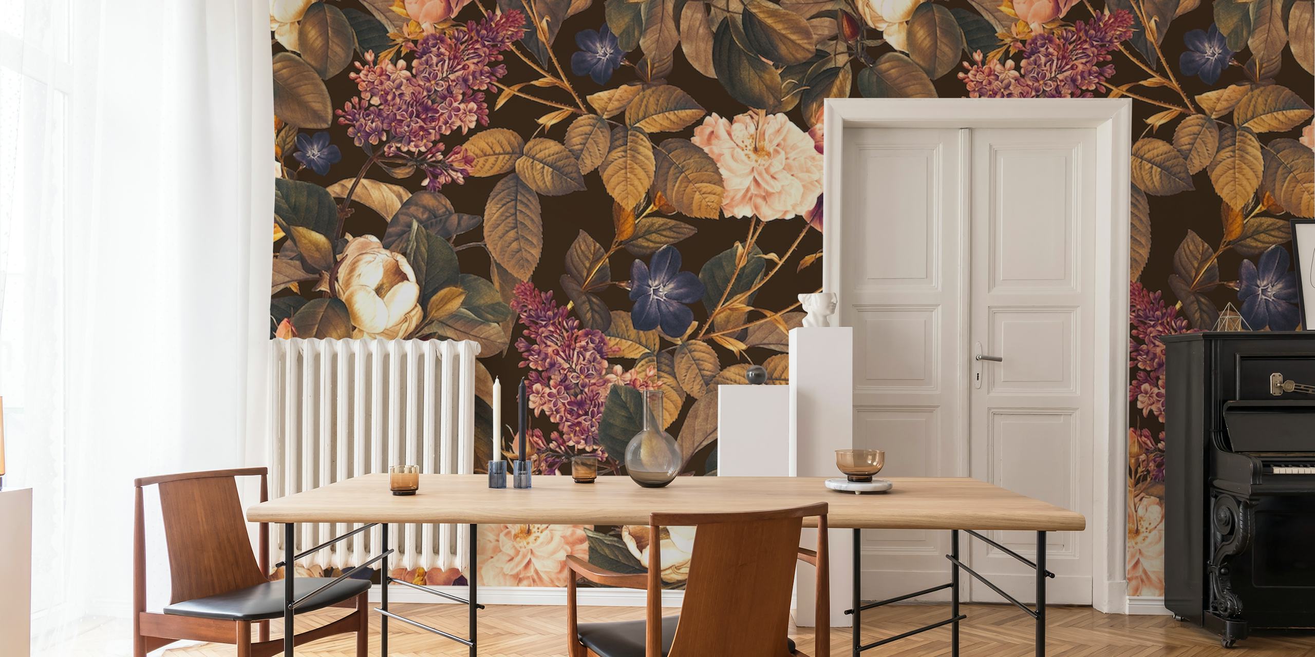Garden of Eden III - Night floral wallpaper in a room